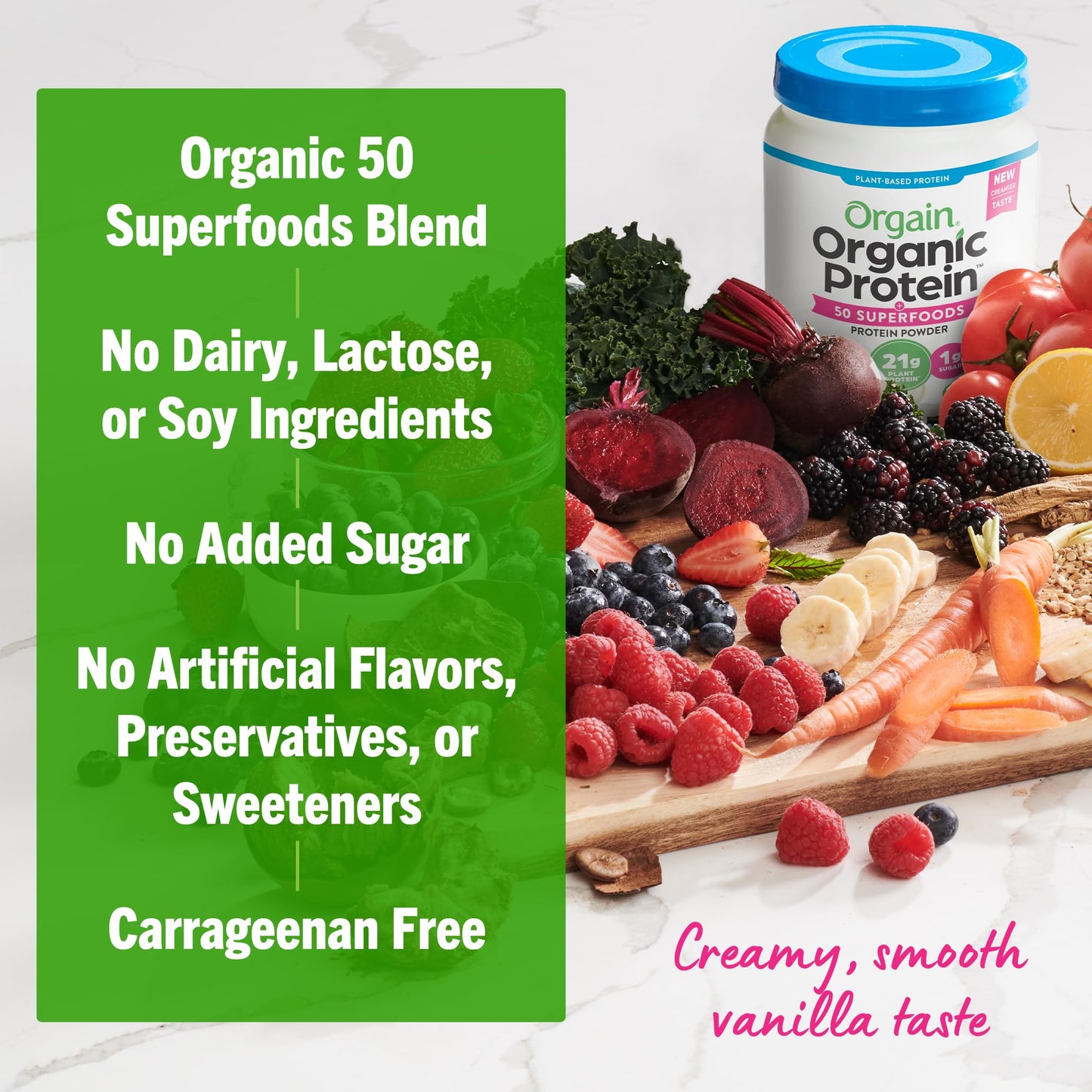 Orgain Organic Vegan Protein + 50 Superfoods Powder, Vanilla Bean, 1.12 lb