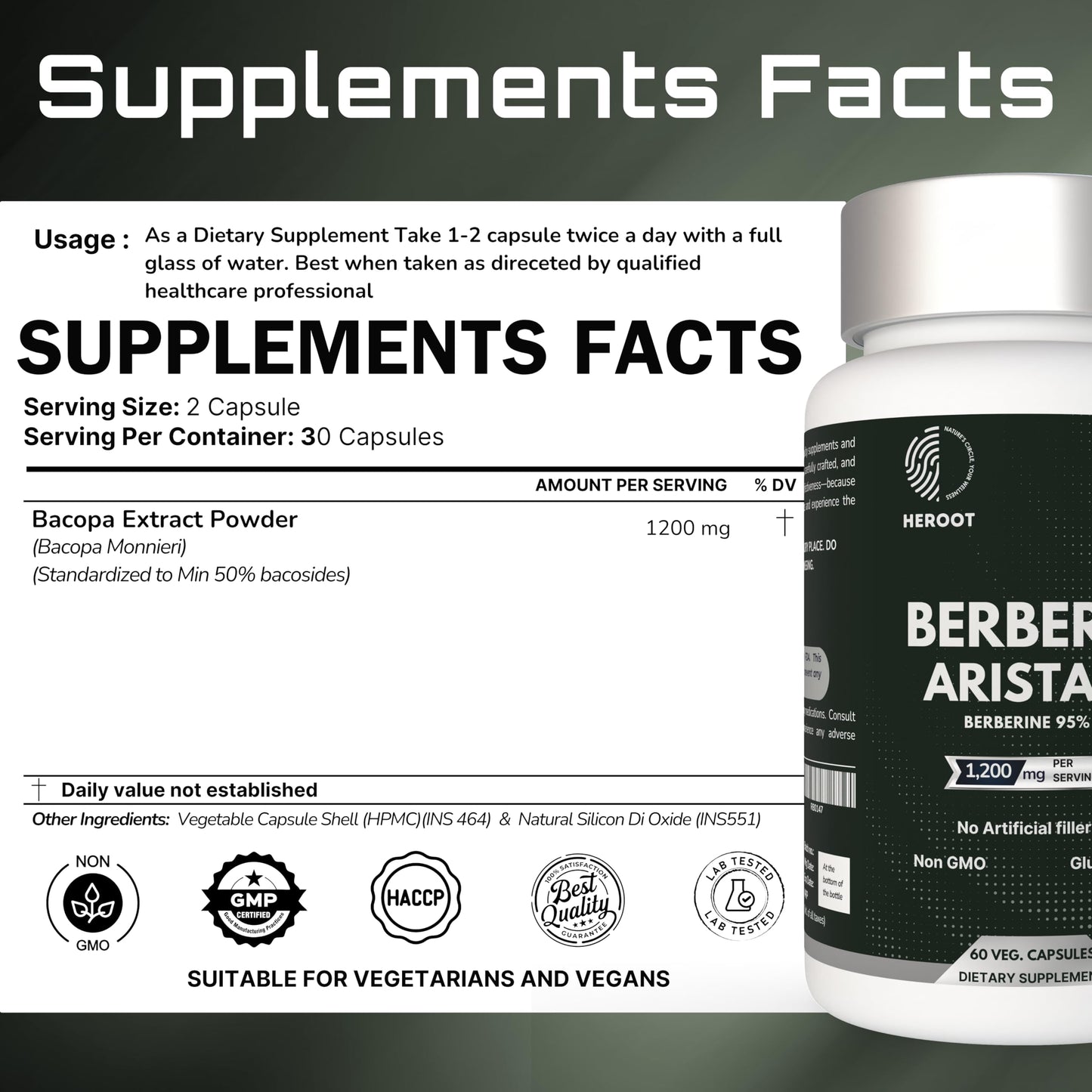 Heroot Organic Berberis Aristata 500 mg Capsule, 60 Capsules