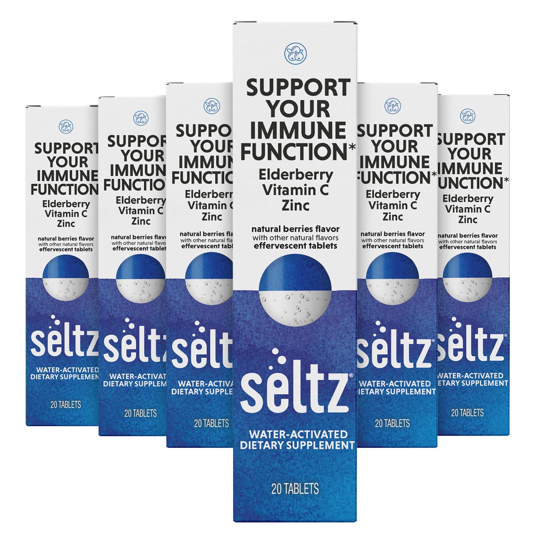 Seltz Immune Support Drink Tablets, Effervescent Elderberry with Zinc, 120 Tablets