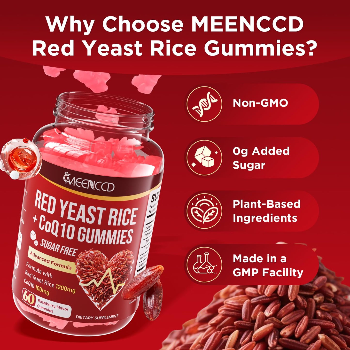 MEENCCD Red Yeast Rice with CoQ10 Gummies, 60 Count