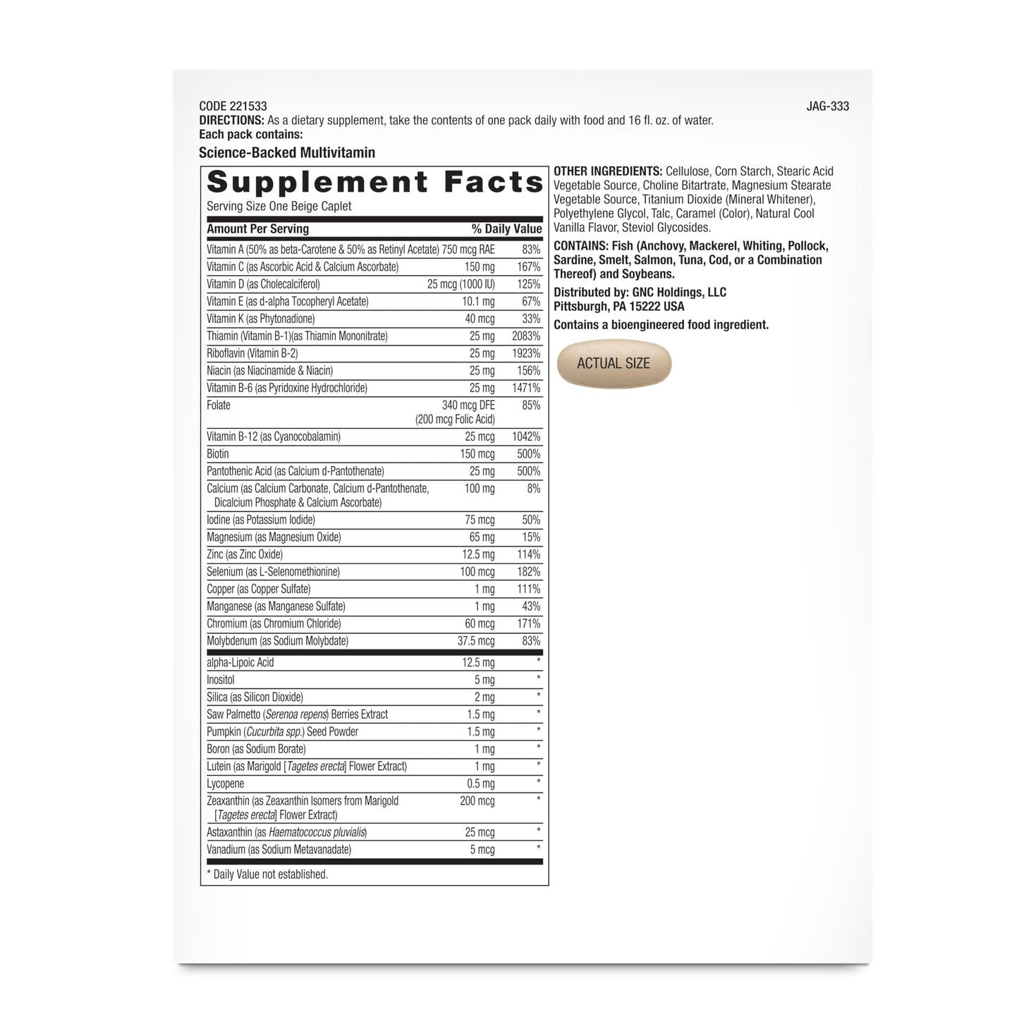 GNC Pro Performance Active Fitness Vitapak Program Daily Multivitamin for Energy, Immunity & Endurance Support Electrolytes & Omega-3s Travel-Friendly Packets Gluten-Free 30 Tablets