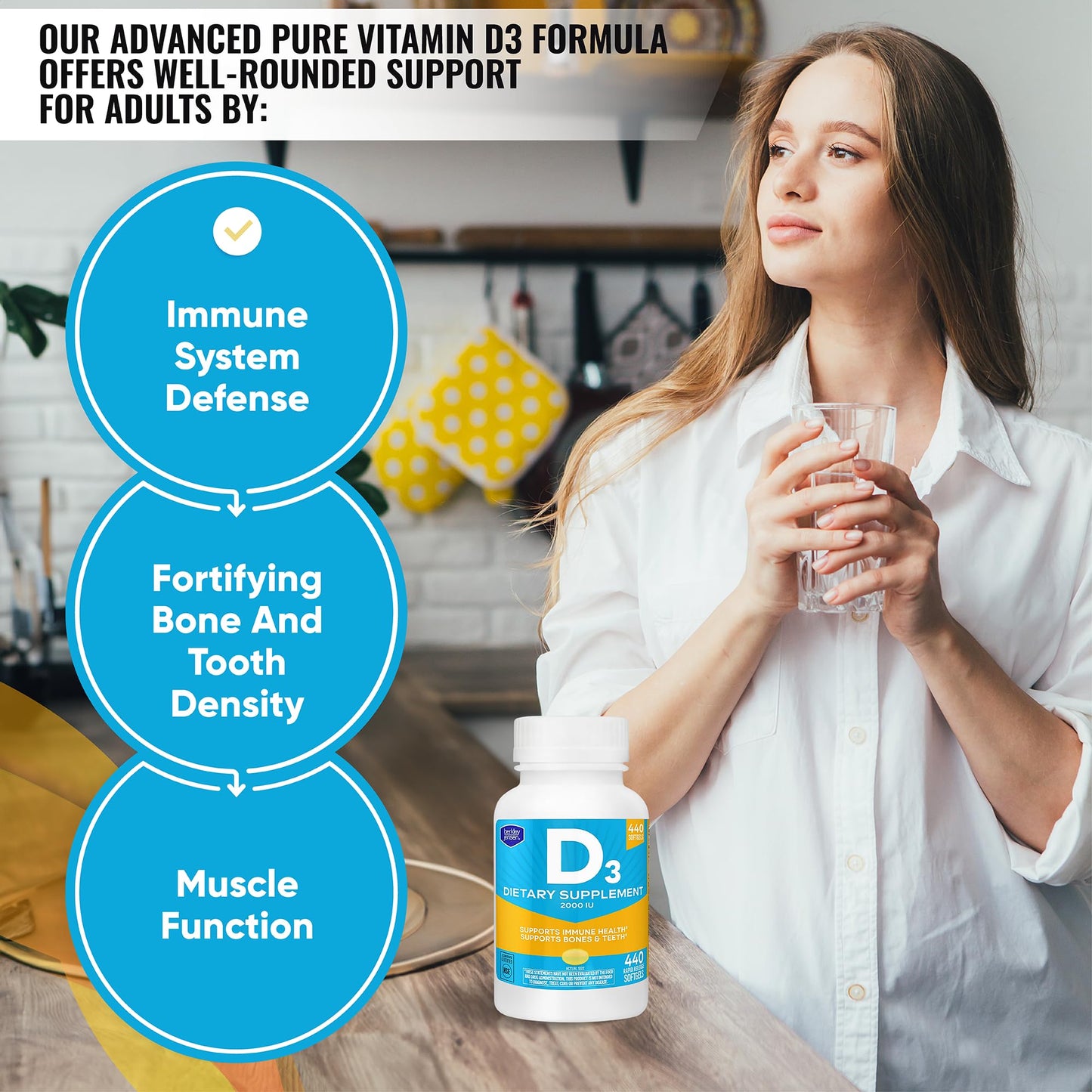 Berkley Jensen Vitamin D3 2000IU (50 mcg) Softgels, 440 Count