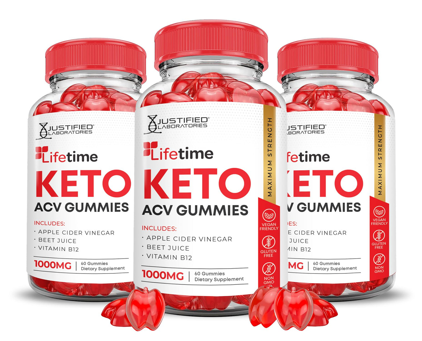 Justified Laboratories Lifetime Keto ACV Gummies Advanced Formula 1000mg Apple Cider Vinegar with Pomegranate Beet Juice Powder B12 Vegan Non-GMO 180 Gummies