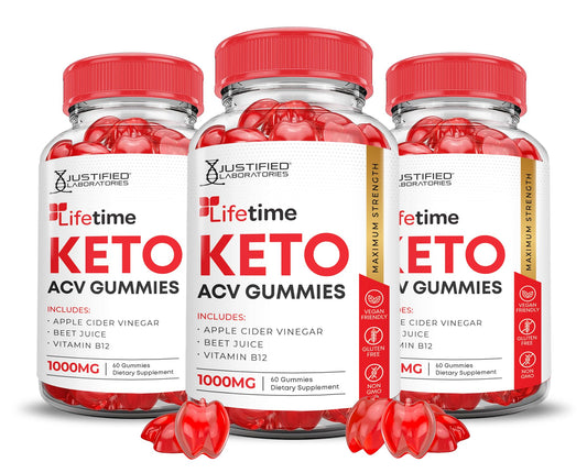 Justified Laboratories Lifetime Keto ACV Gummies Advanced Formula 1000mg Apple Cider Vinegar with Pomegranate Beet Juice Powder B12 Vegan Non-GMO 180 Gummies