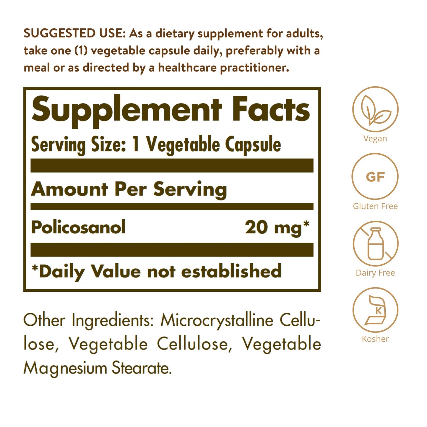 Solgar Policosanol 20 mg Capsule, 100 Capsules