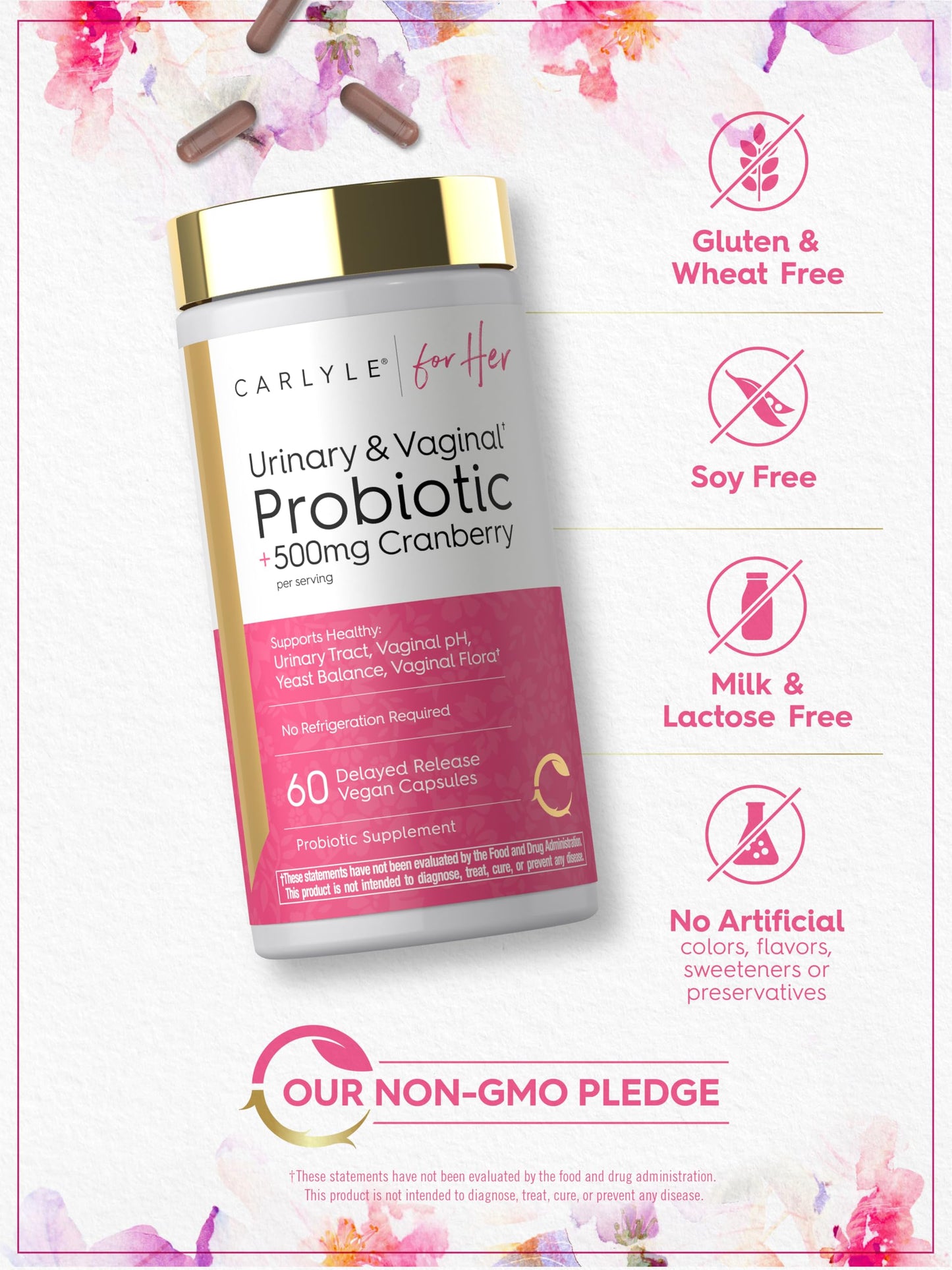 Carlyle Urinary and Vaginal Probiotic for Women Capsules, 60 Count