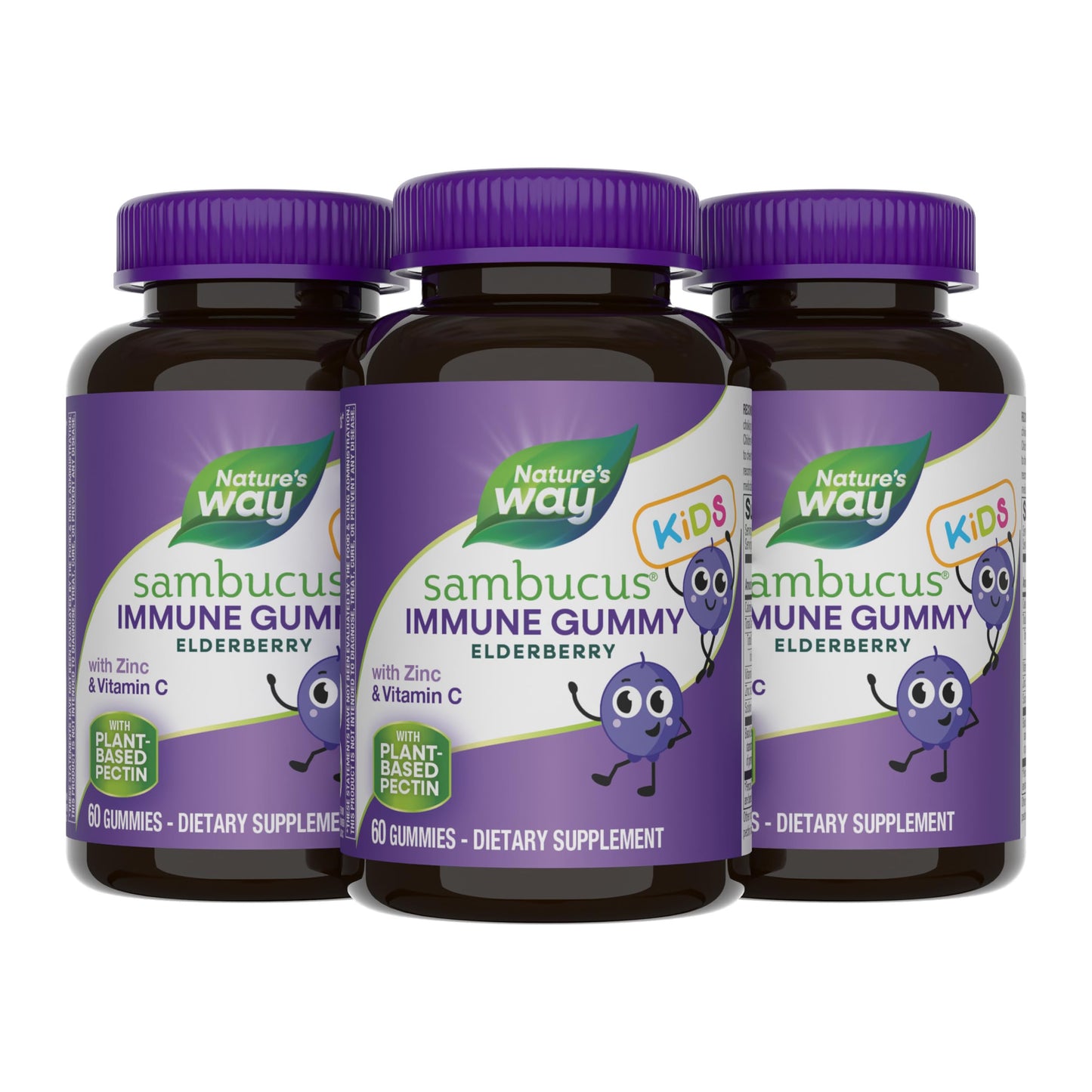 Nature's Way Sambucus Kids Elderberry Immune Gummies with Black Elderberry Extract, Daily Immune Support Gummy with Vitamin C and Zinc for Children Ages 2+, 180 Gummies