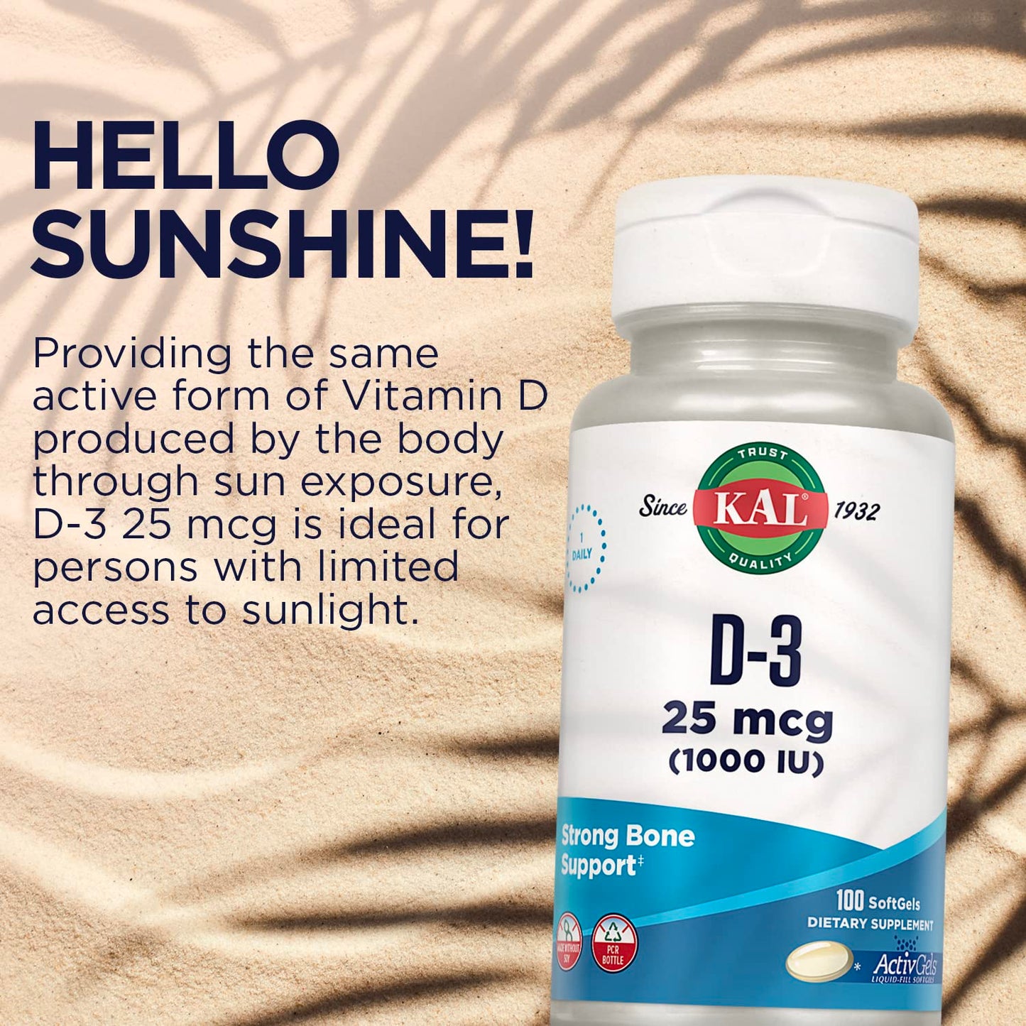 KAL Vitamin D3 1000 IU Softgels, 100 Count
