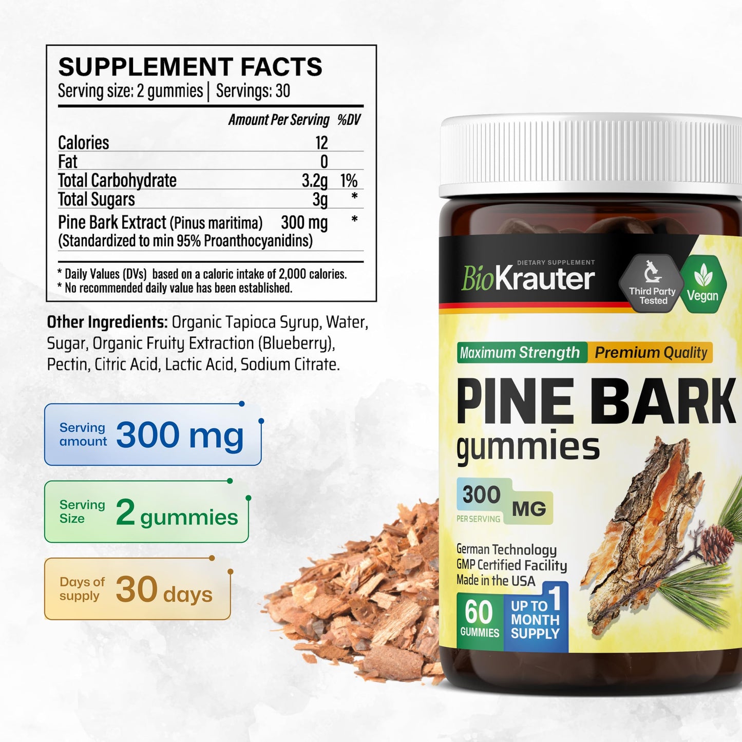 BIO KRAUTER Pine Bark Extract Gummy 60 Count