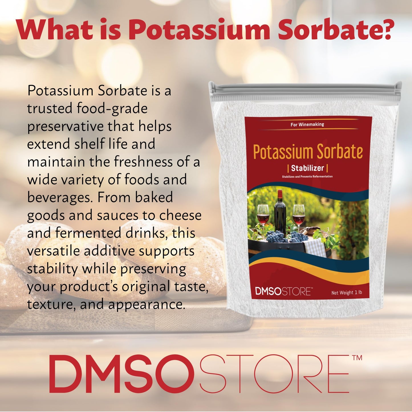 DMSOSTORE Potassium Sorbate Stabilizer for Wine Making Powder, 80 oz