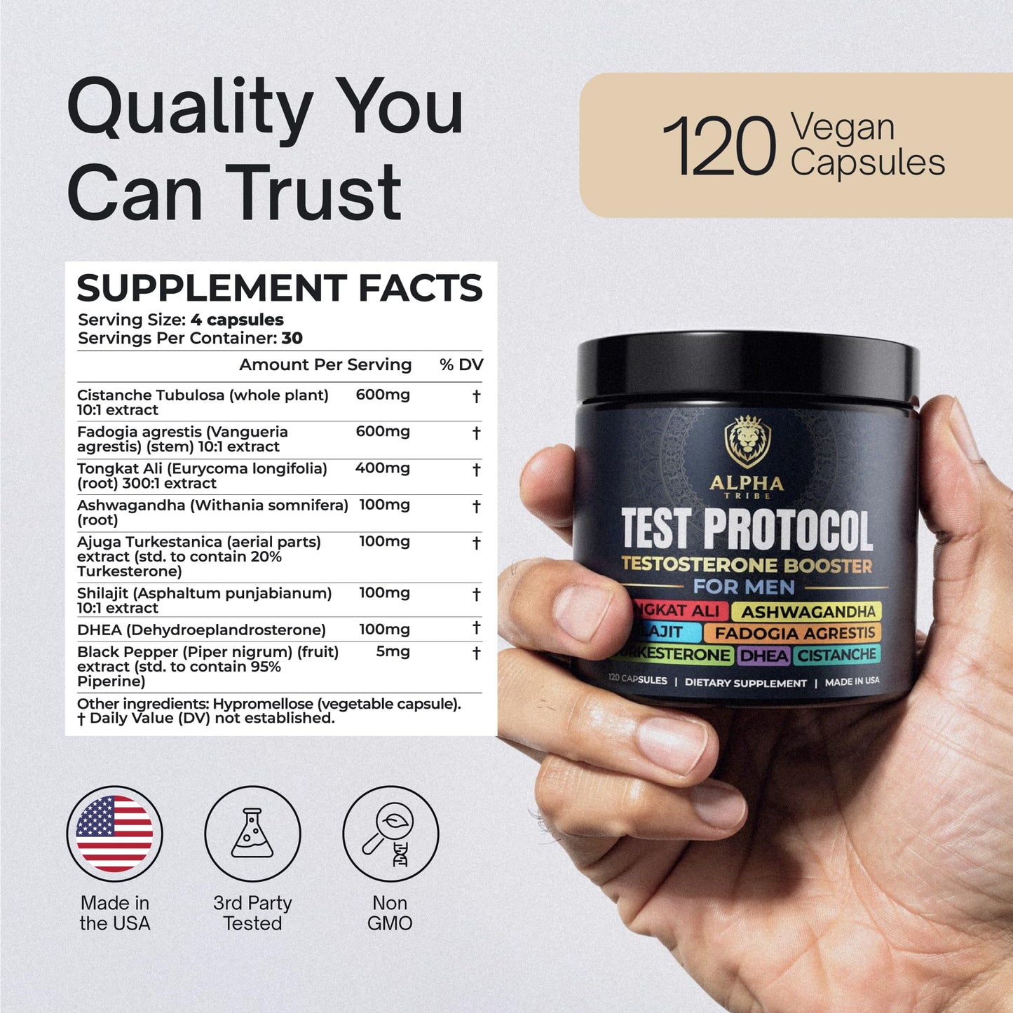 Alpha Tribe Test Protocol Elite Natural Testosterone for Men Capsule 120 Count