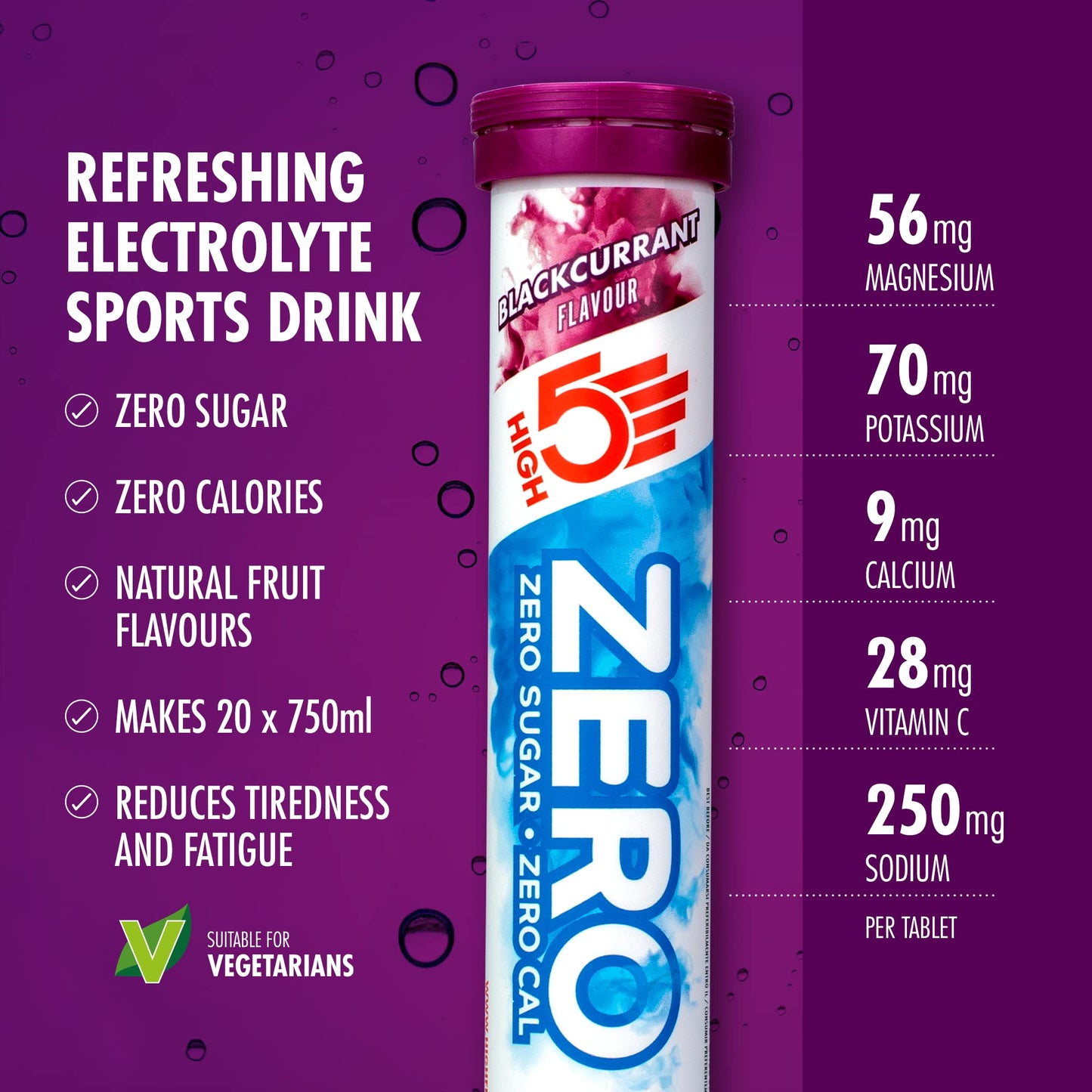 HIGH5 Zero Electrolyte Hydration Tablets Added Vitamin C Blackcurrant, 20 Tablets