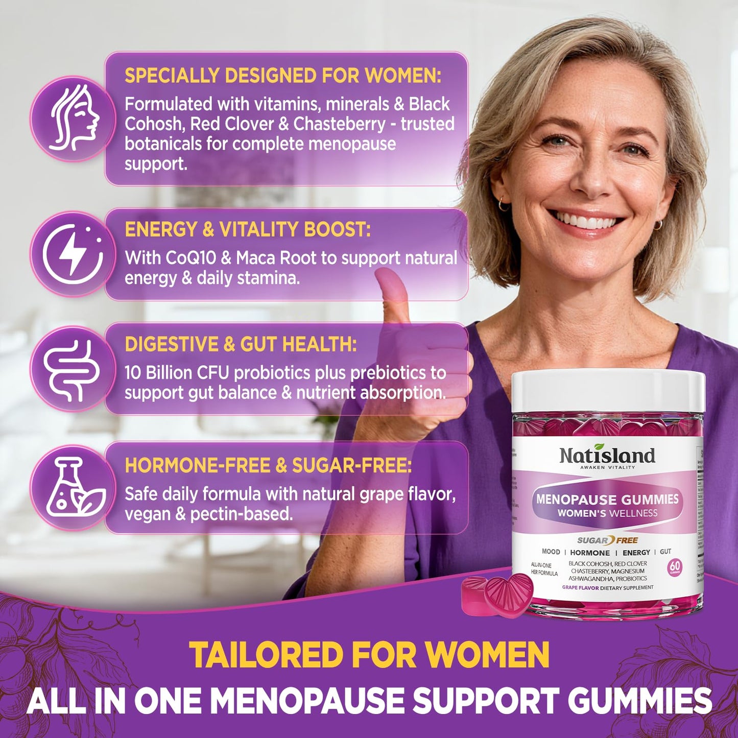 NATISLAND Menopause Supplements for Women Gummies, 60 Count