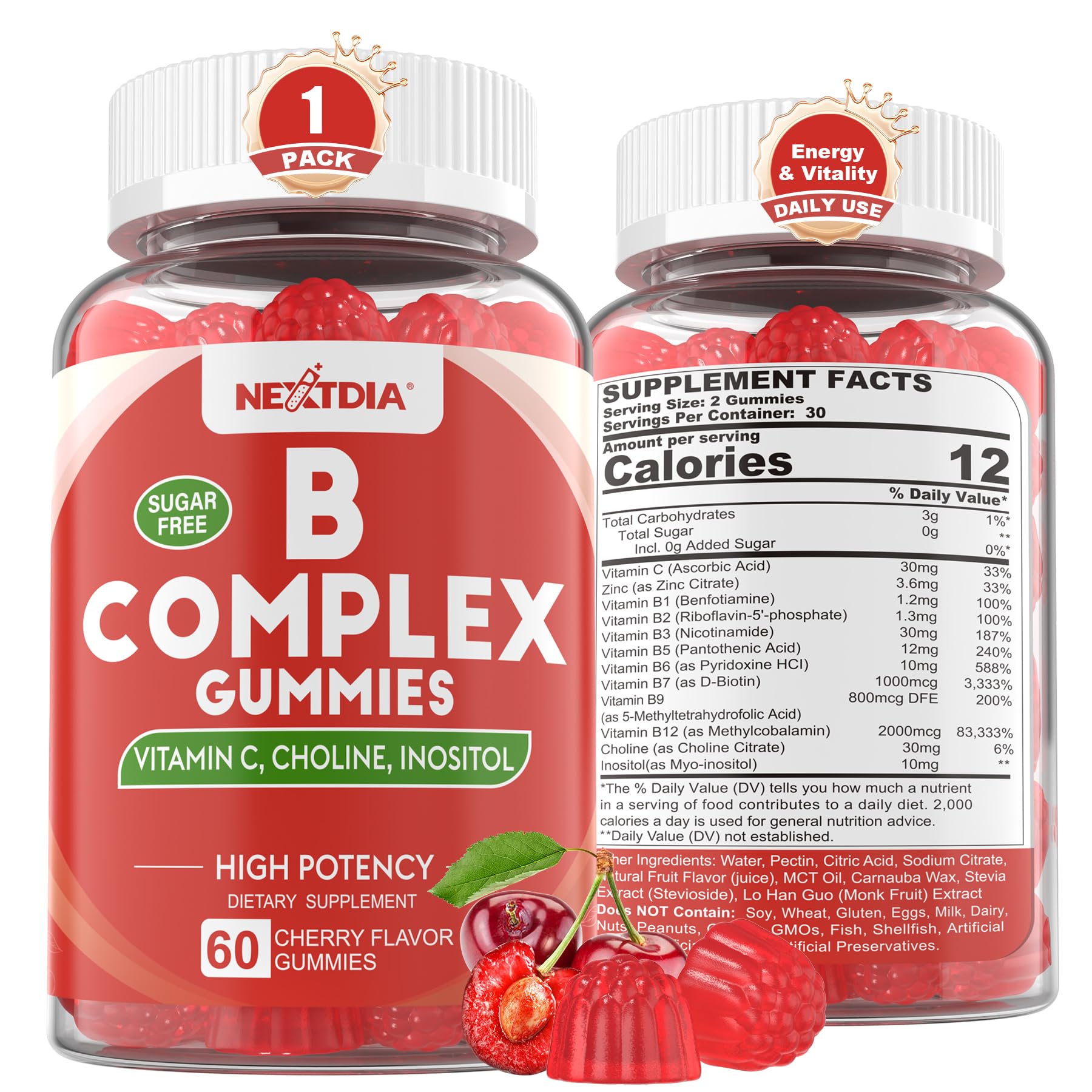 Nextdia Methylated Vitamin B Complex Gummies 60 Count