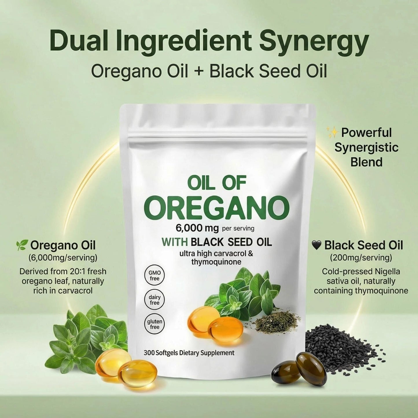 Biduka Oil of Oregano 6000mg with Black Seed Oil Softgels, 300 Count