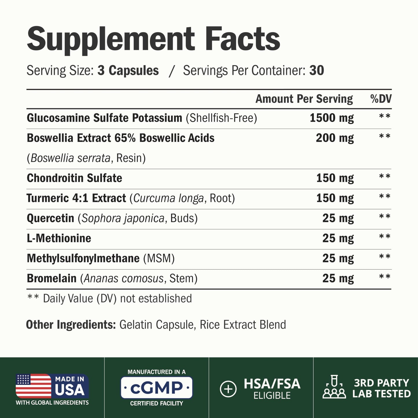 Vimerson Health Glucosamine Chondroitin MSM Joint Health Supplement Capsules, 180 Capsules