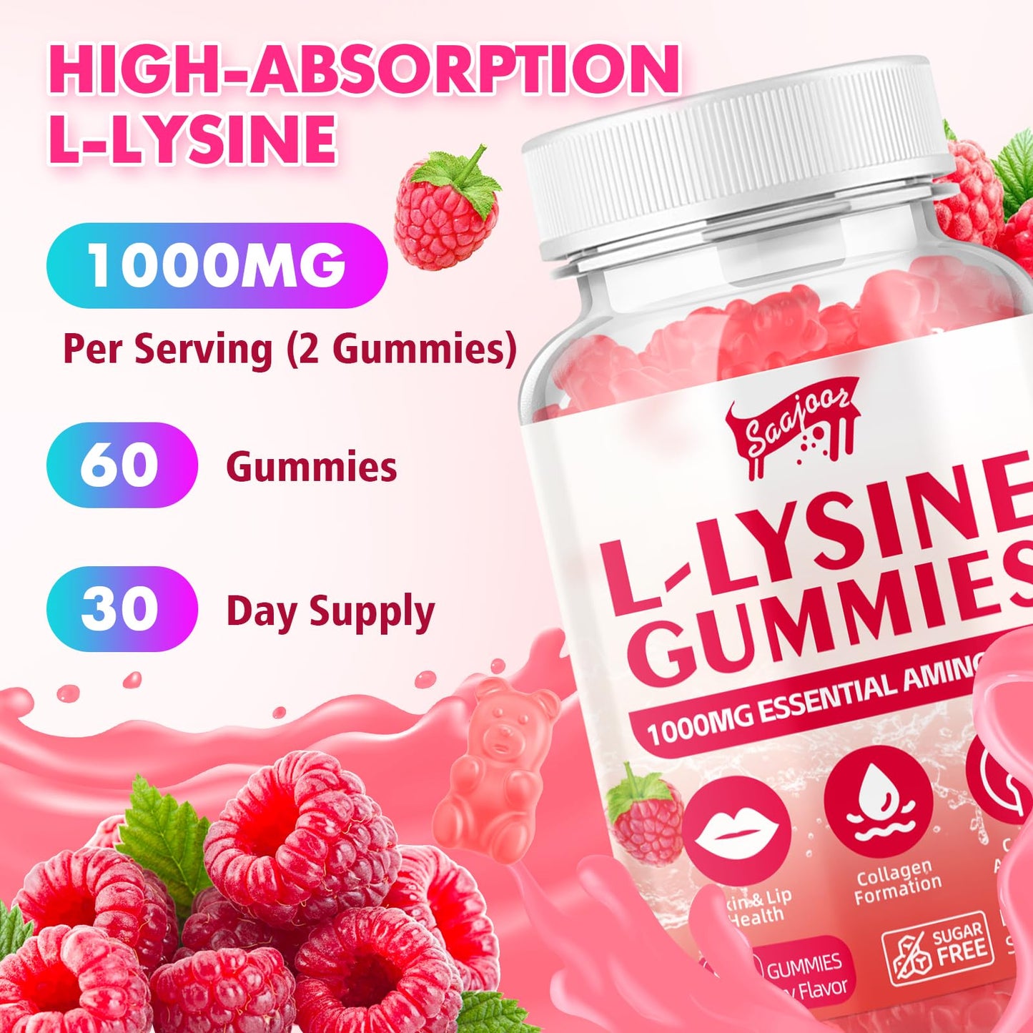 Saajoor L-Lysine 1000mg Gummies, 60 Count