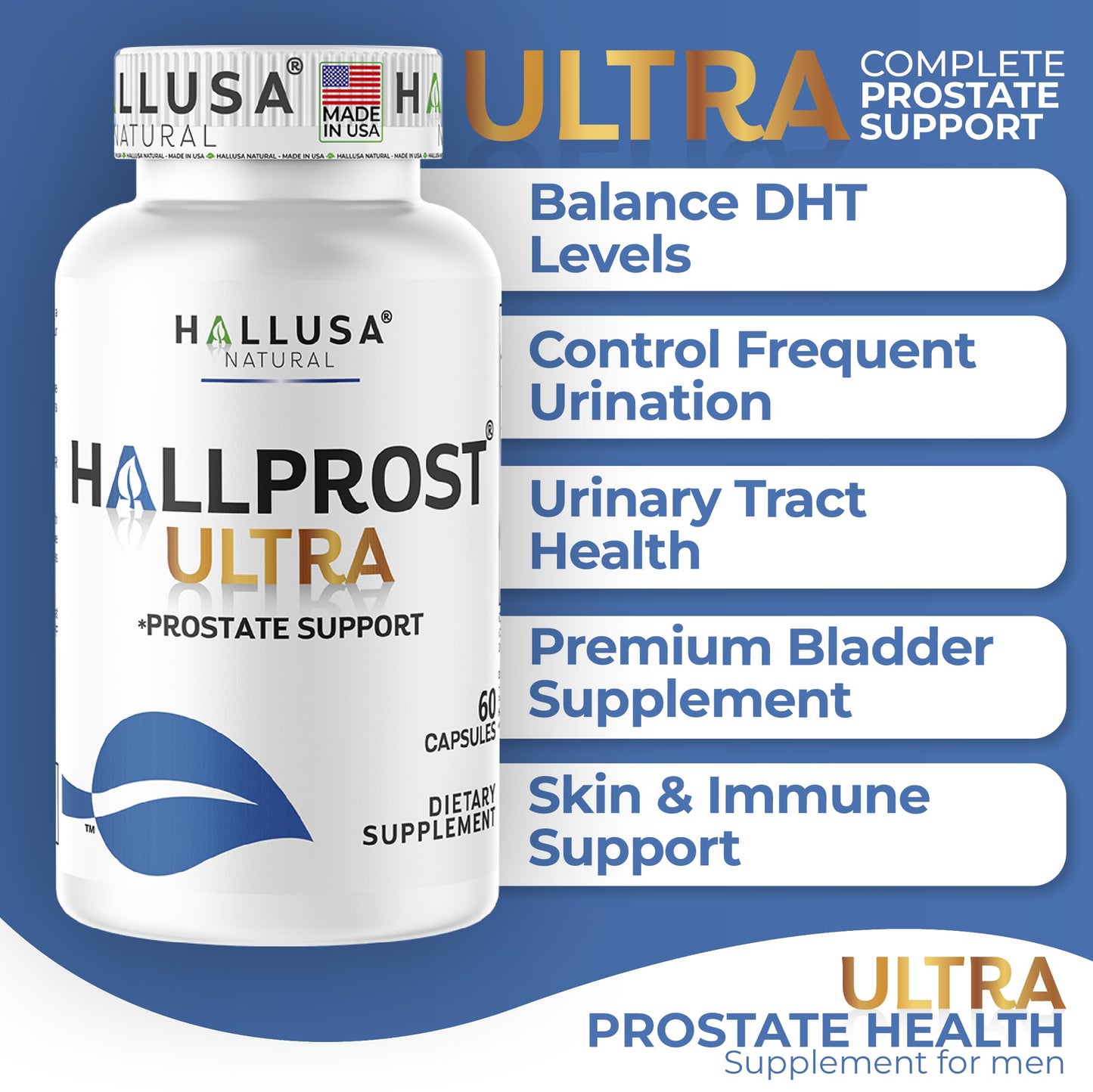 Hallusa Natural HALLPROST Ultra Prostate Health Urinary Tract & Bladder Support Capsule, 120 Capsules