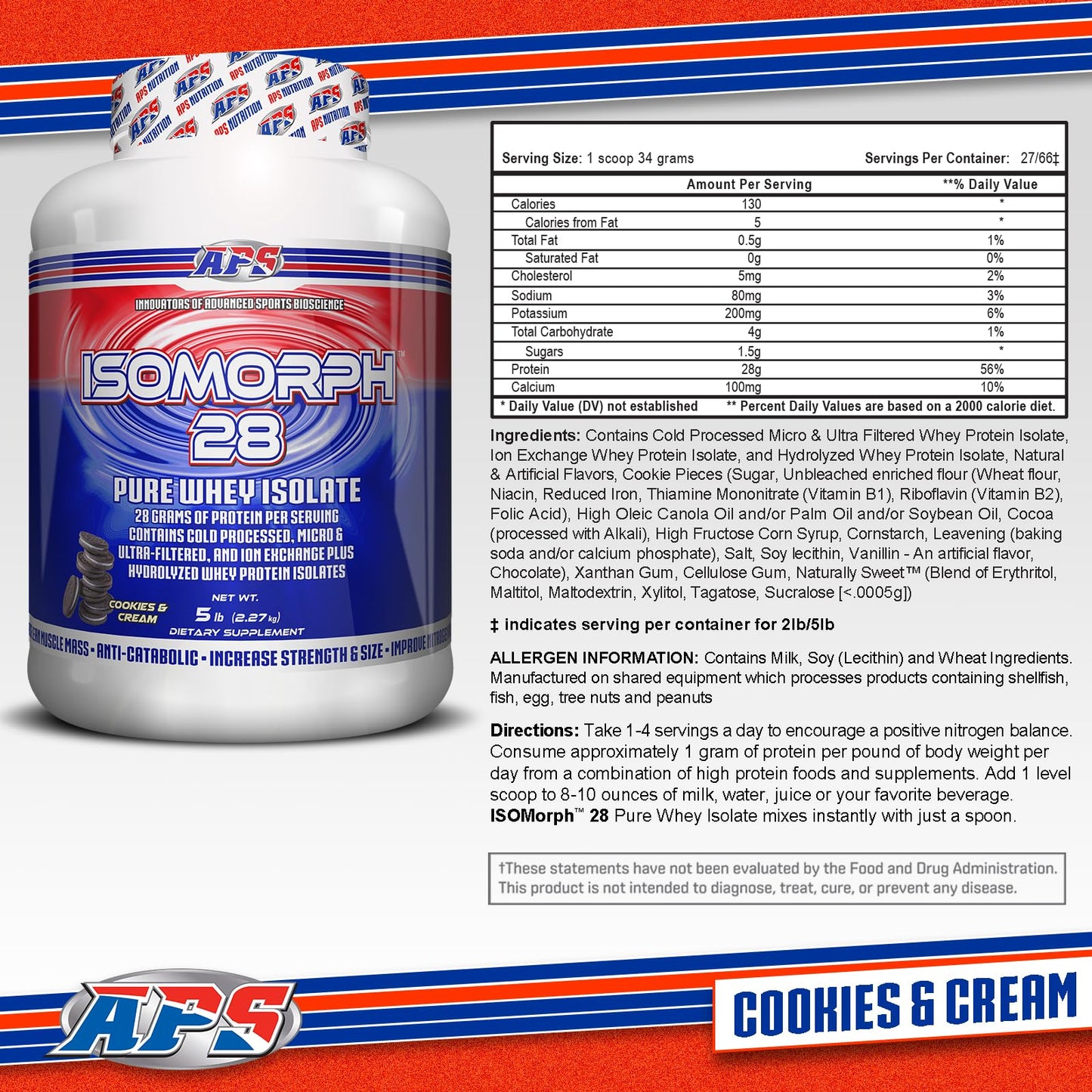 APS Nutrition Isomorph 28 Protein Powder Pure Whey Isolate Cold-Pressed Ultra-Filtered and Ion Exchange Isolates 28g Protein 80 Servings