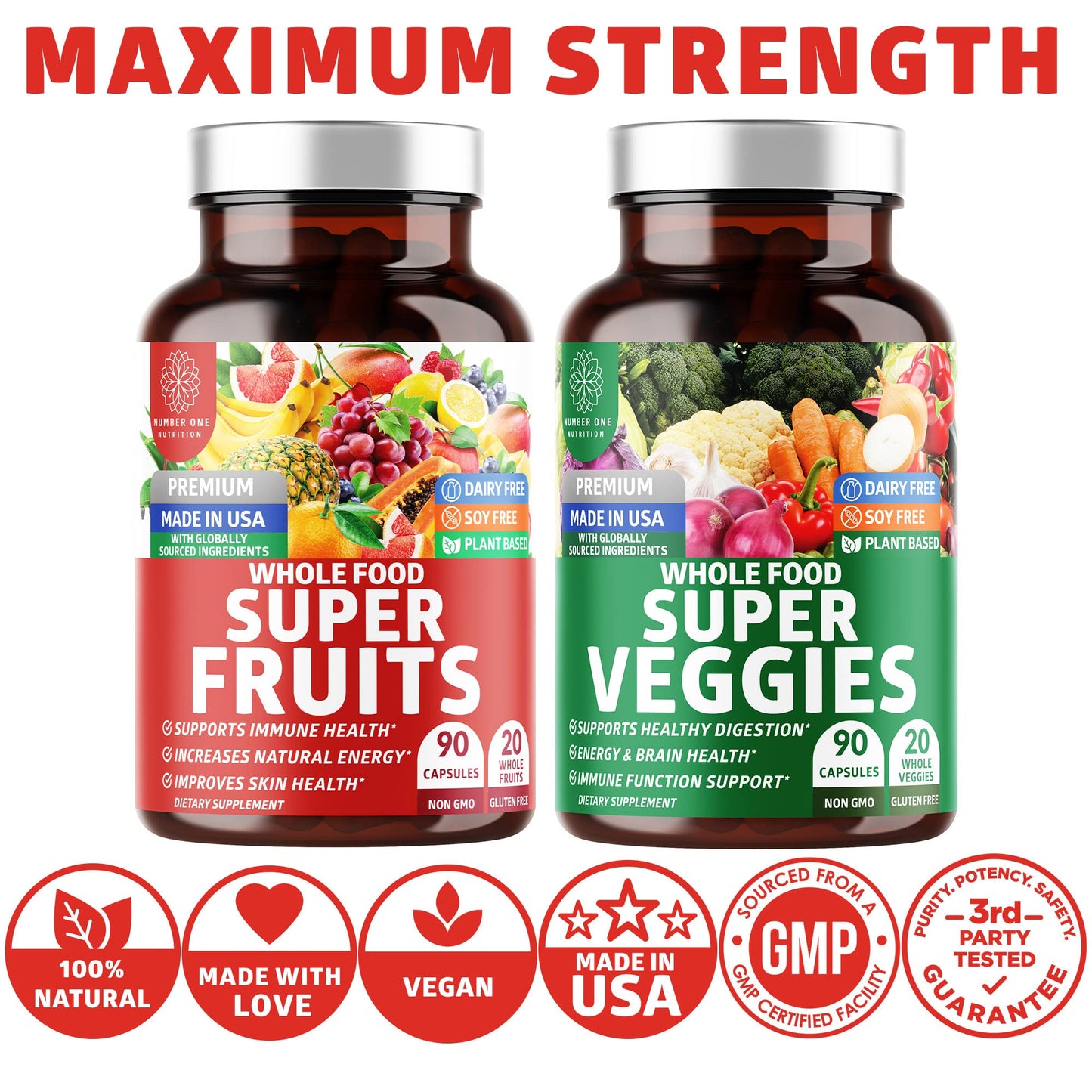 Number One Nutrition N1N Premium Super Fruits & Veggies Supplement, 360 Capsules