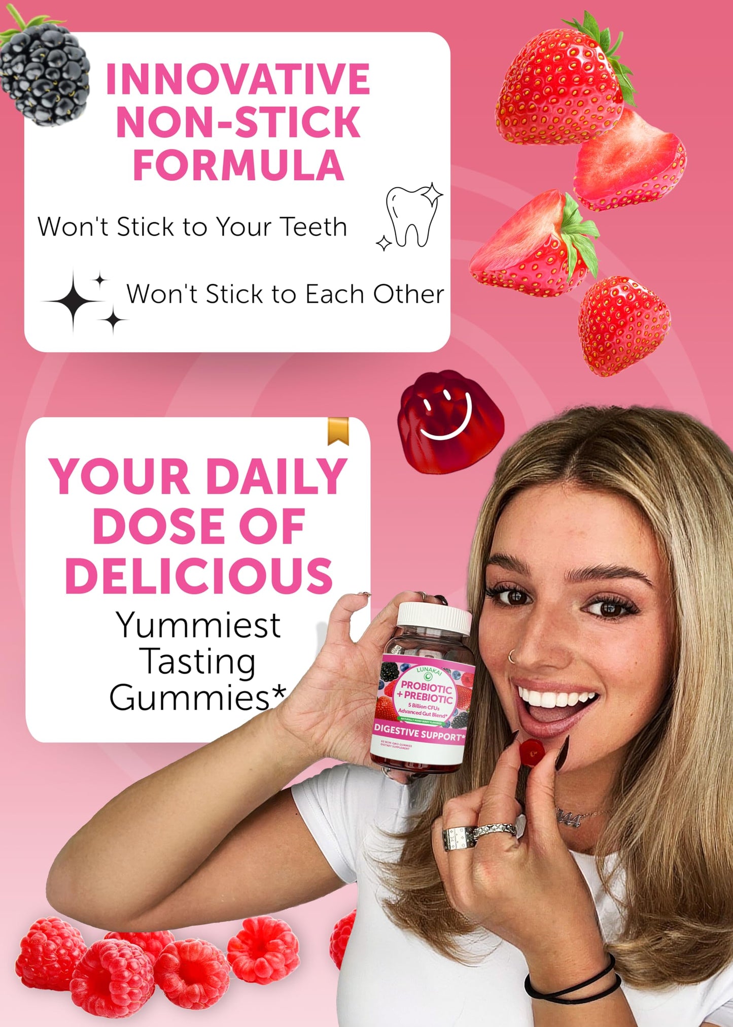Lunakai Probiotic + Prebiotic & Vitamin C Gummies – Digestive Balance & Daily Antioxidant Support – 120 Gummies