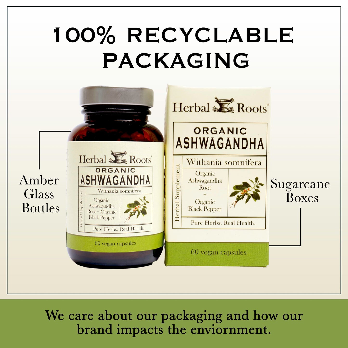 Herbal Roots Organic Ashwagandha Extra Strength Capsules 60 Count