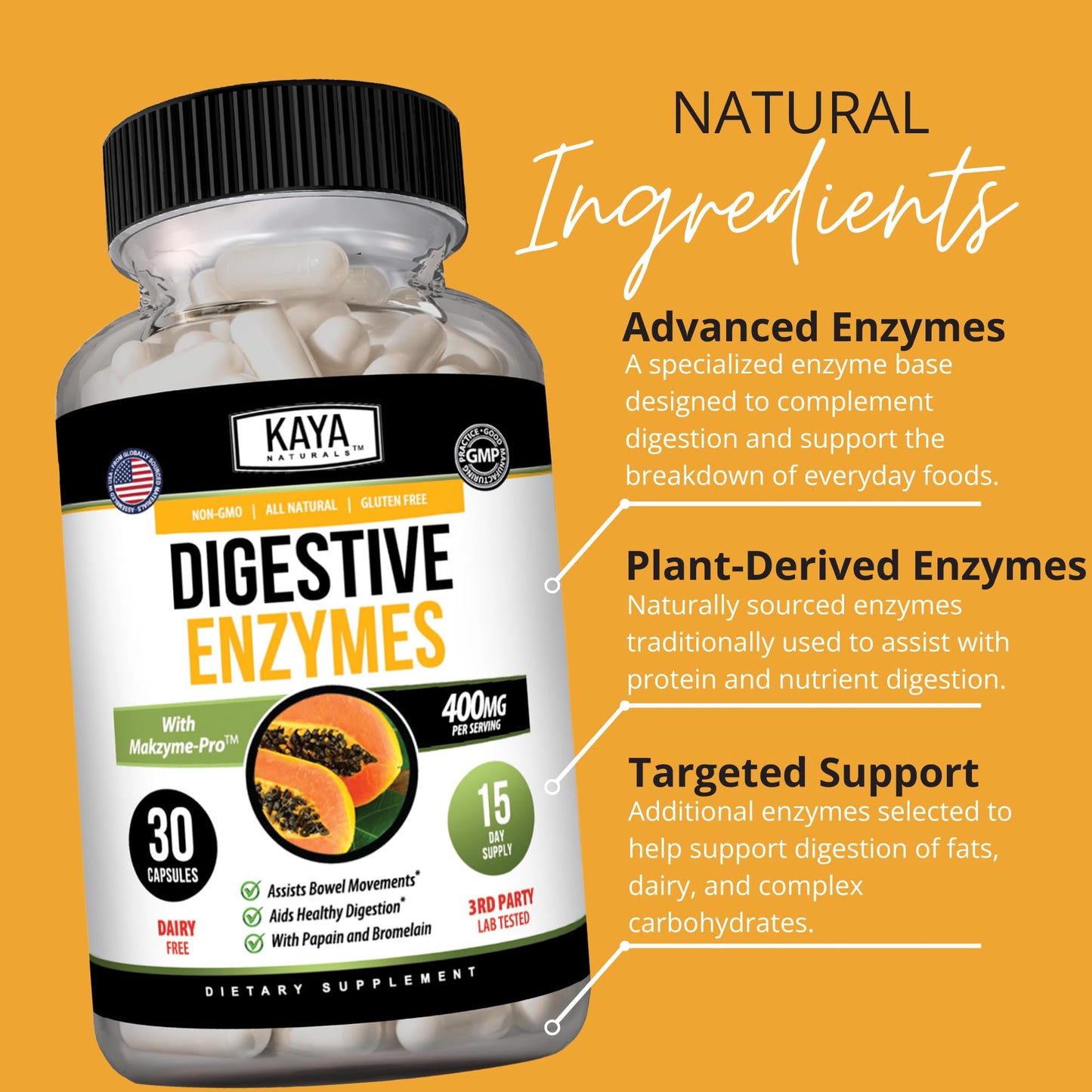 Kaya Naturals Digestive Enzymes Capsule, 30 Count