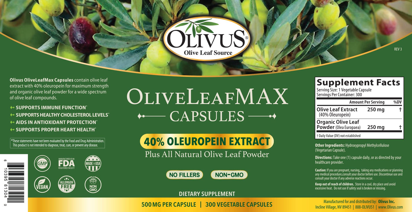 Olivus Olive Leaf Extract Capsules, 300 Count