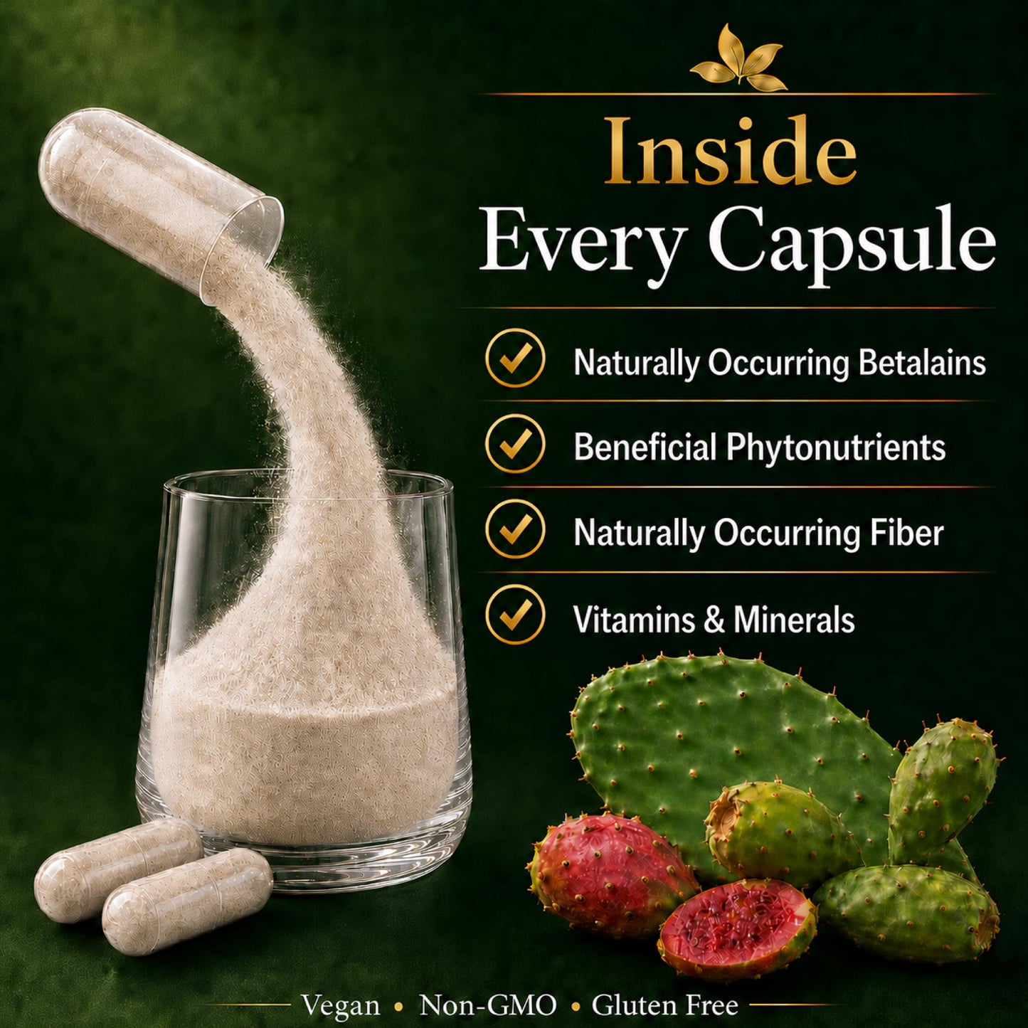 Natural Home Cures Nopal Cactus Capsules - Freeze Dried Prickly Pear Extract - Fiber Supplement for Metabolic Health Support - Rich in Betalains & Nitrates - Non-GMO, 120 Veggie Caps