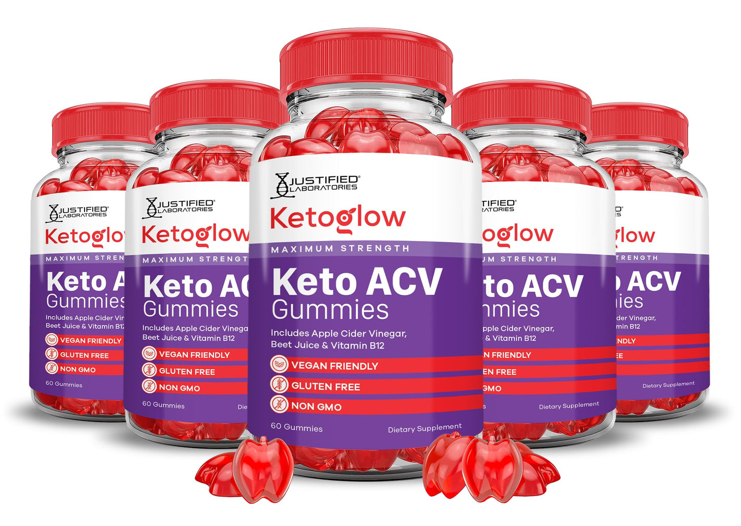 Justified Laboratories Keto Glow ACV Gummies Advanced Formula 1000MG, Apple Cider Vinegar, Pomegranate Beet Juice Powder, B12, Vegan, Non-GMO, 300 Gummies