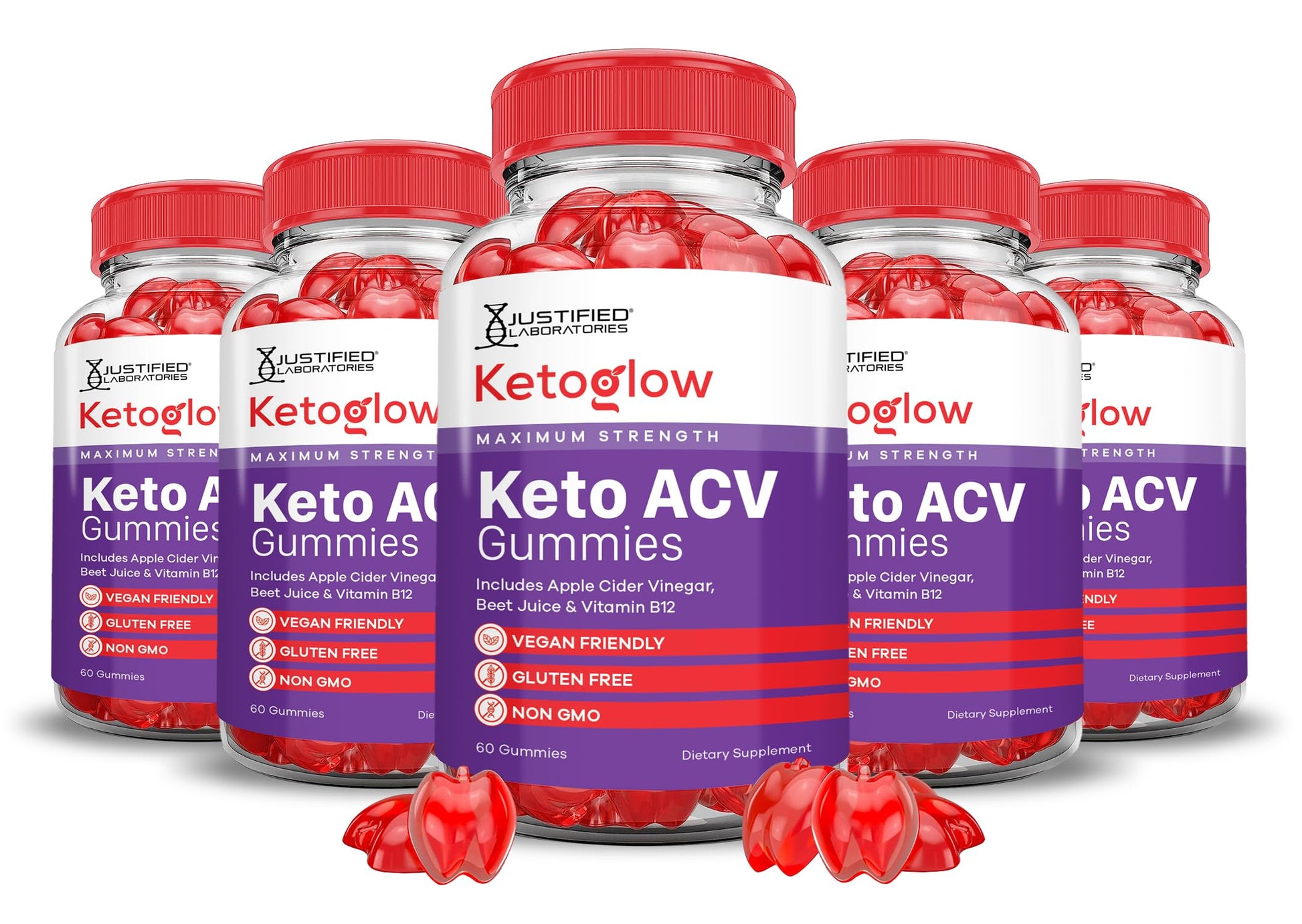 Justified Laboratories Keto Glow ACV Gummies Advanced Formula 1000MG, Apple Cider Vinegar, Pomegranate Beet Juice Powder, B12, Vegan, Non-GMO, 300 Gummies