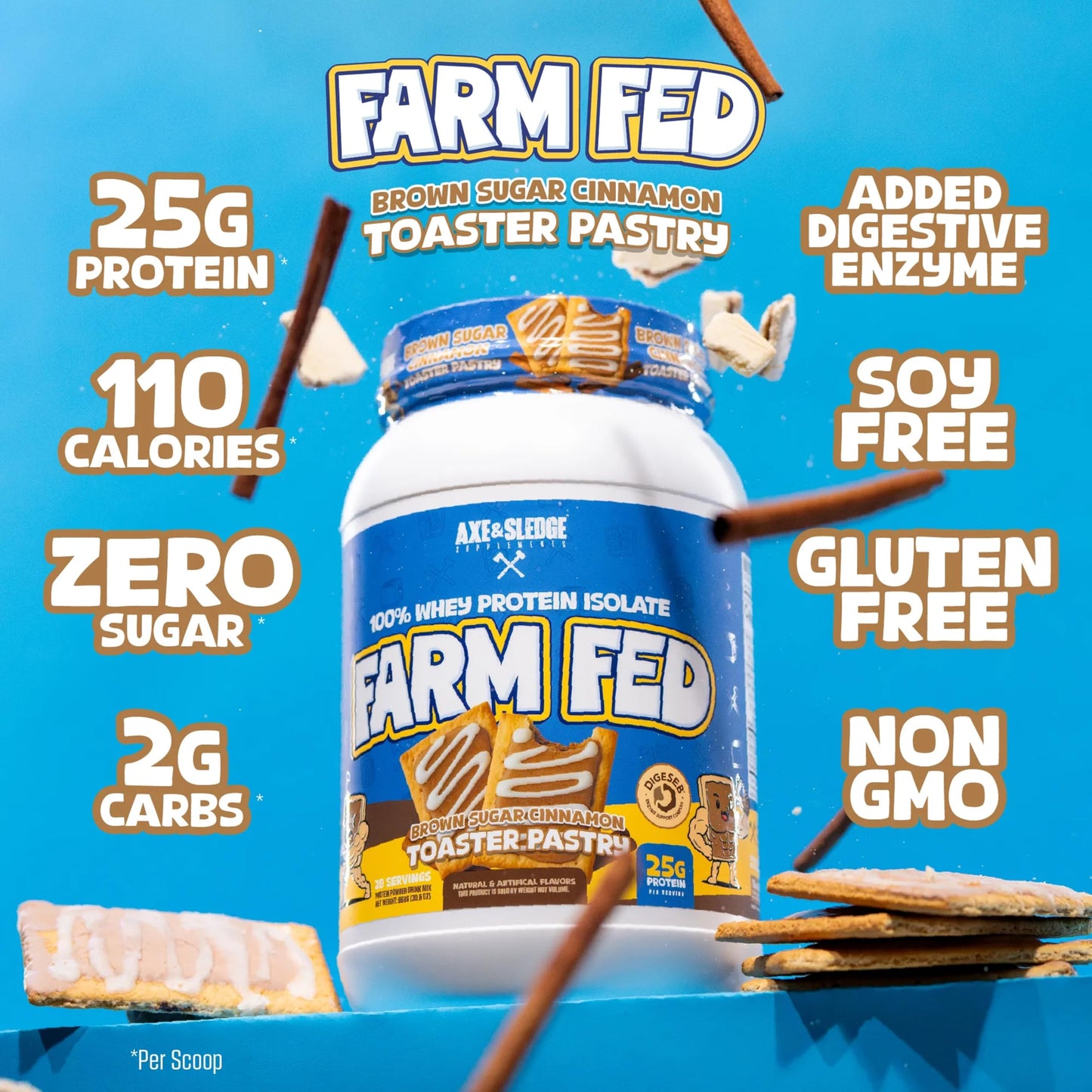 Axe & Sledge Farm Fed 100% Whey Protein Isolate Powder, Brown Sugar Cinnamon, 7.05 oz