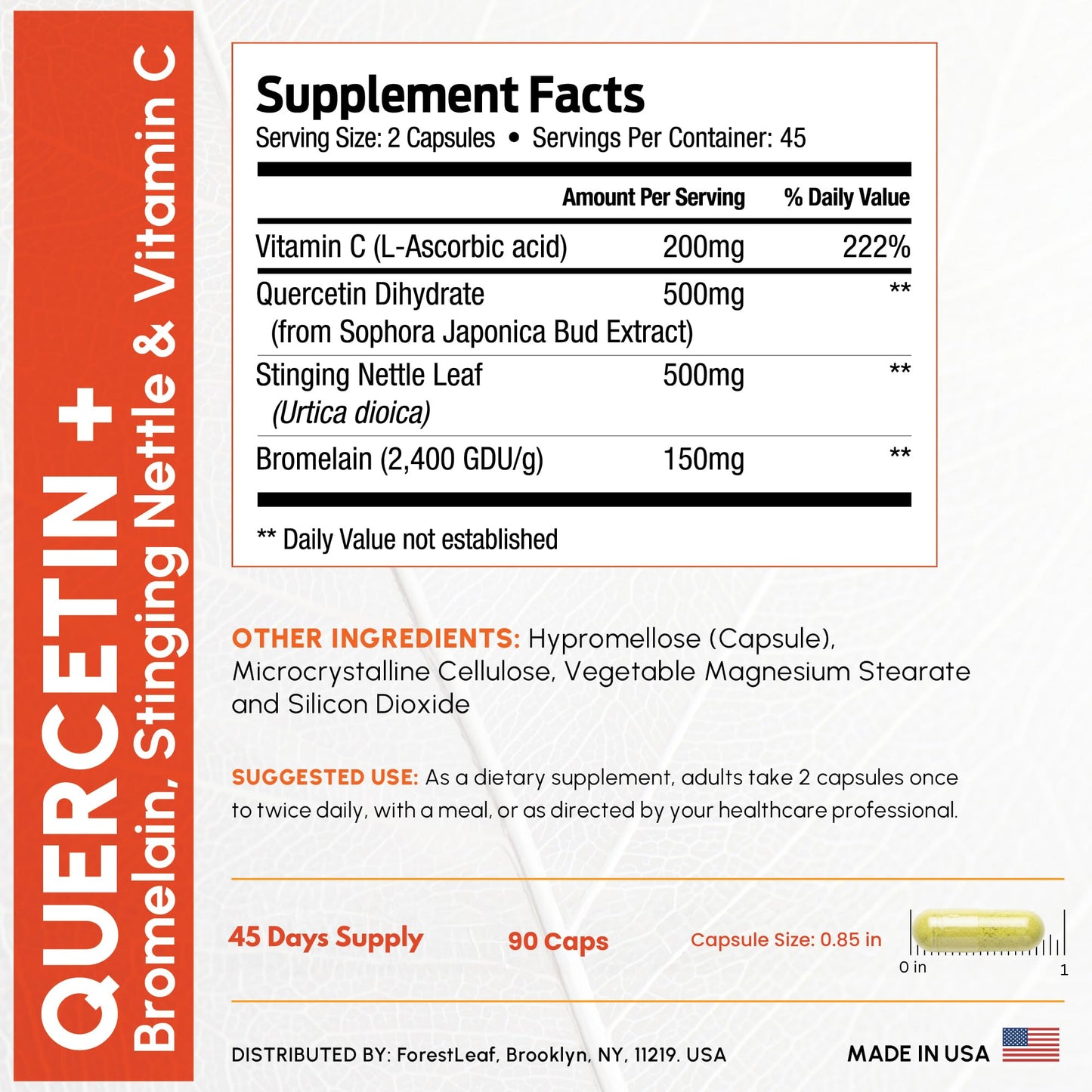 ForestLeaf Quercetin with Bromelain 1350mg Capsule, 90 Count