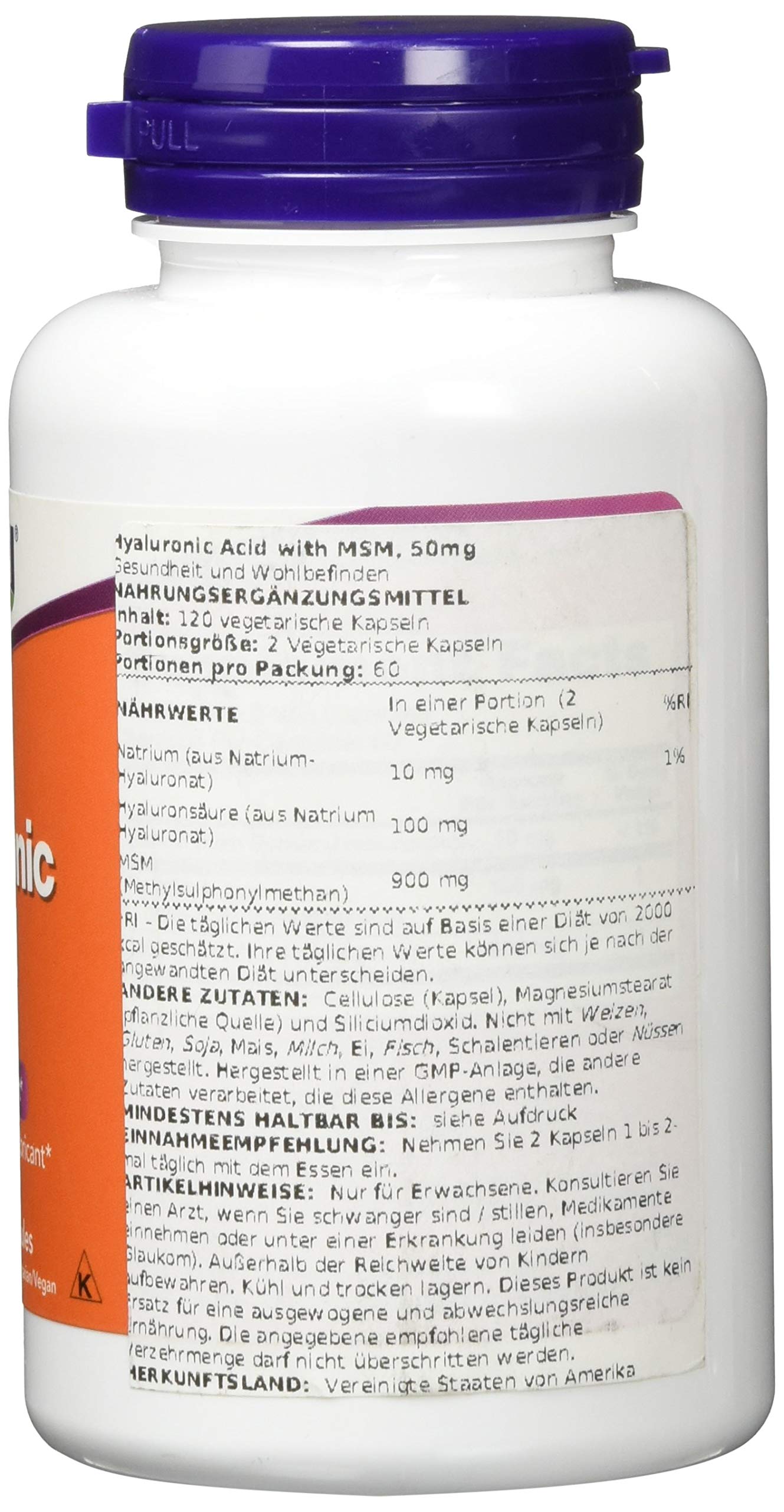 NOW Foods Hyaluronic Acid with MSM 50 mg Capsule, 120 Vegetarian Capsules