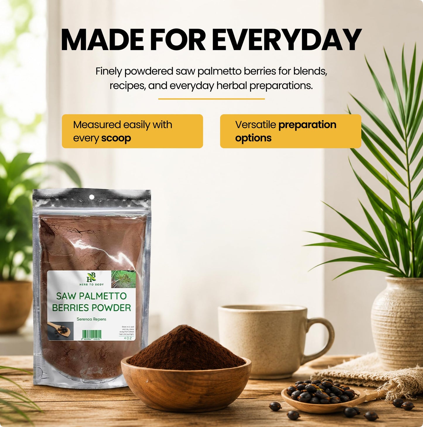 Herb To Body Saw Palmetto Berries Powder 4 Ounce