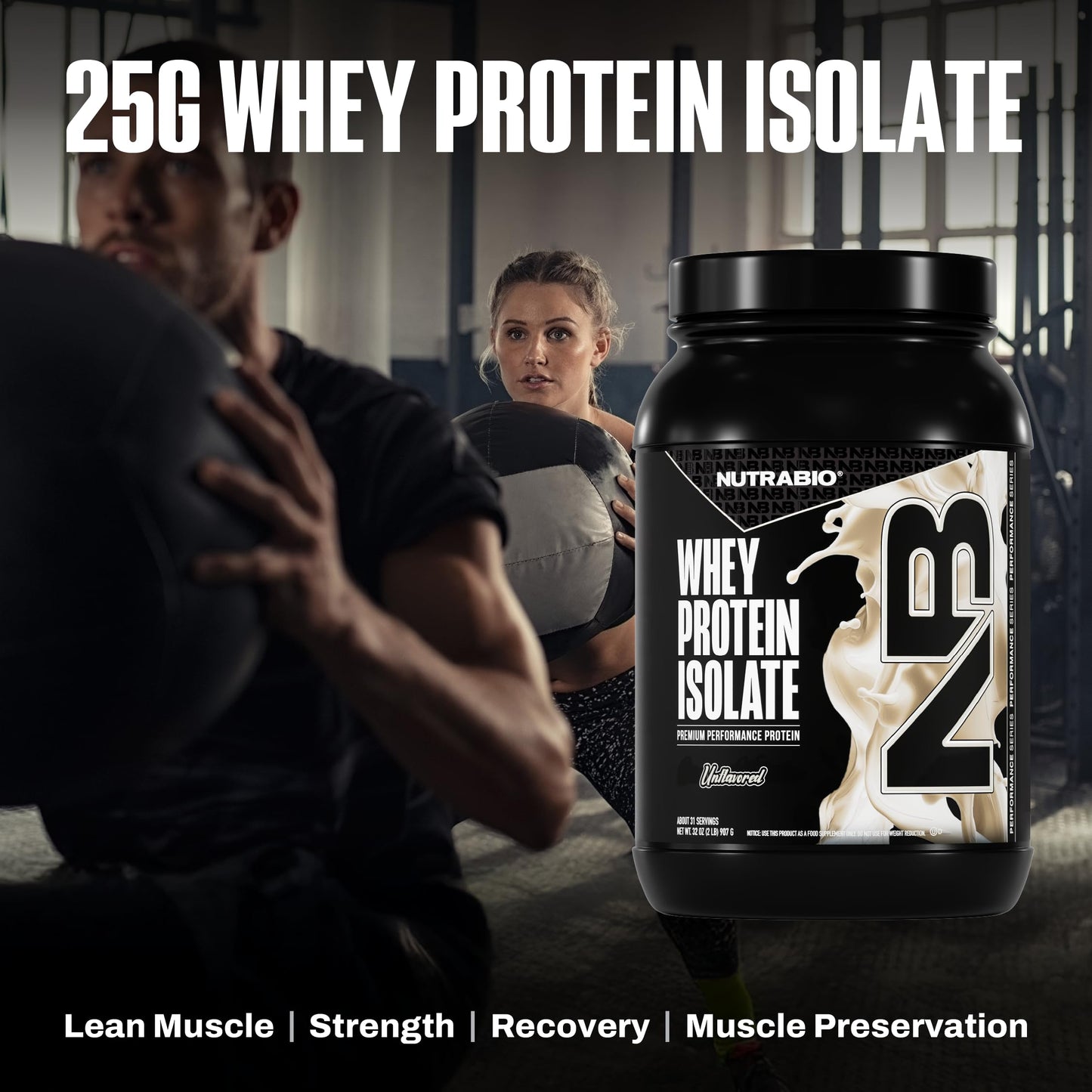 NutraBio 100% Whey Protein Isolate Powder, 32 Servings, 2 Lbs