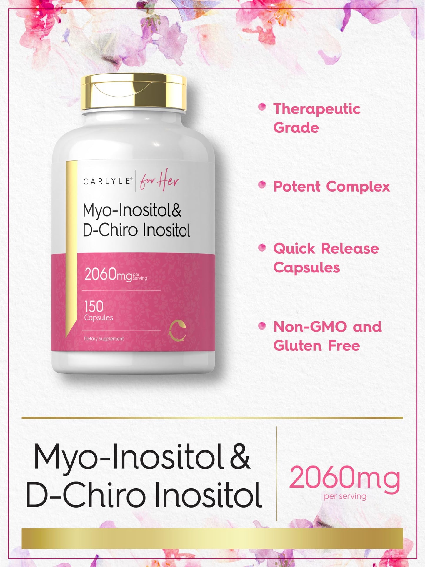 Carlyle Myo-Inositol & D-Chiro Inositol Supplement for Women Capsules 150 Count