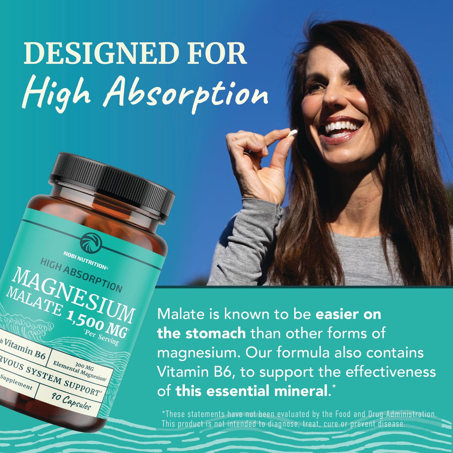 Nobi Nutrition Magnesium Malate 1500MG Capsules, 90 Count