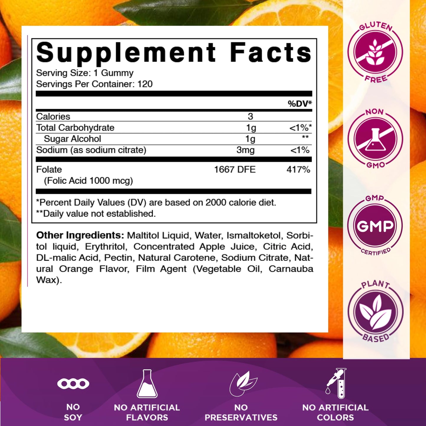 Vitamatic Sugar Free Folic Acid 1 mg Gummies 120 Count