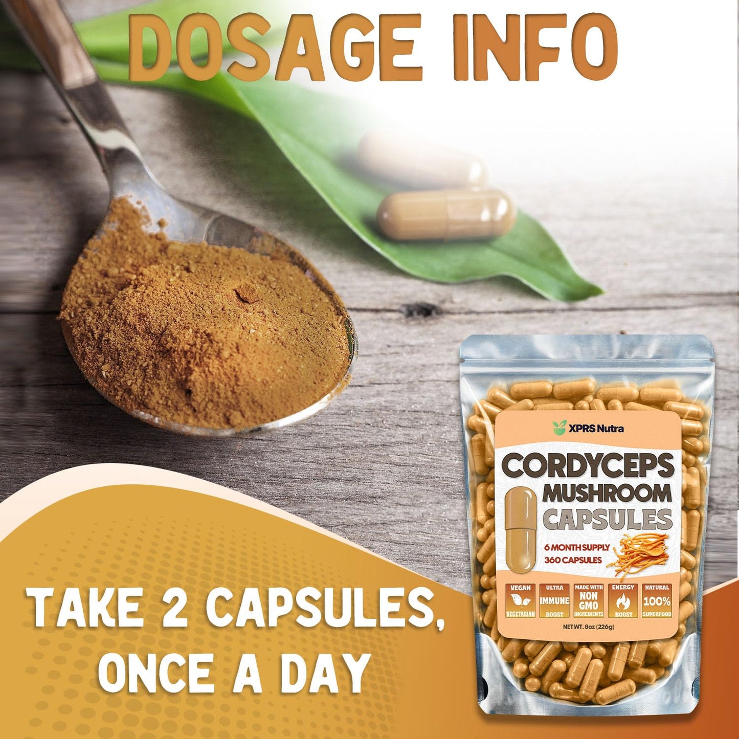 XPRS Nutra Cordyceps Mushroom Powder Capsules 360 Count