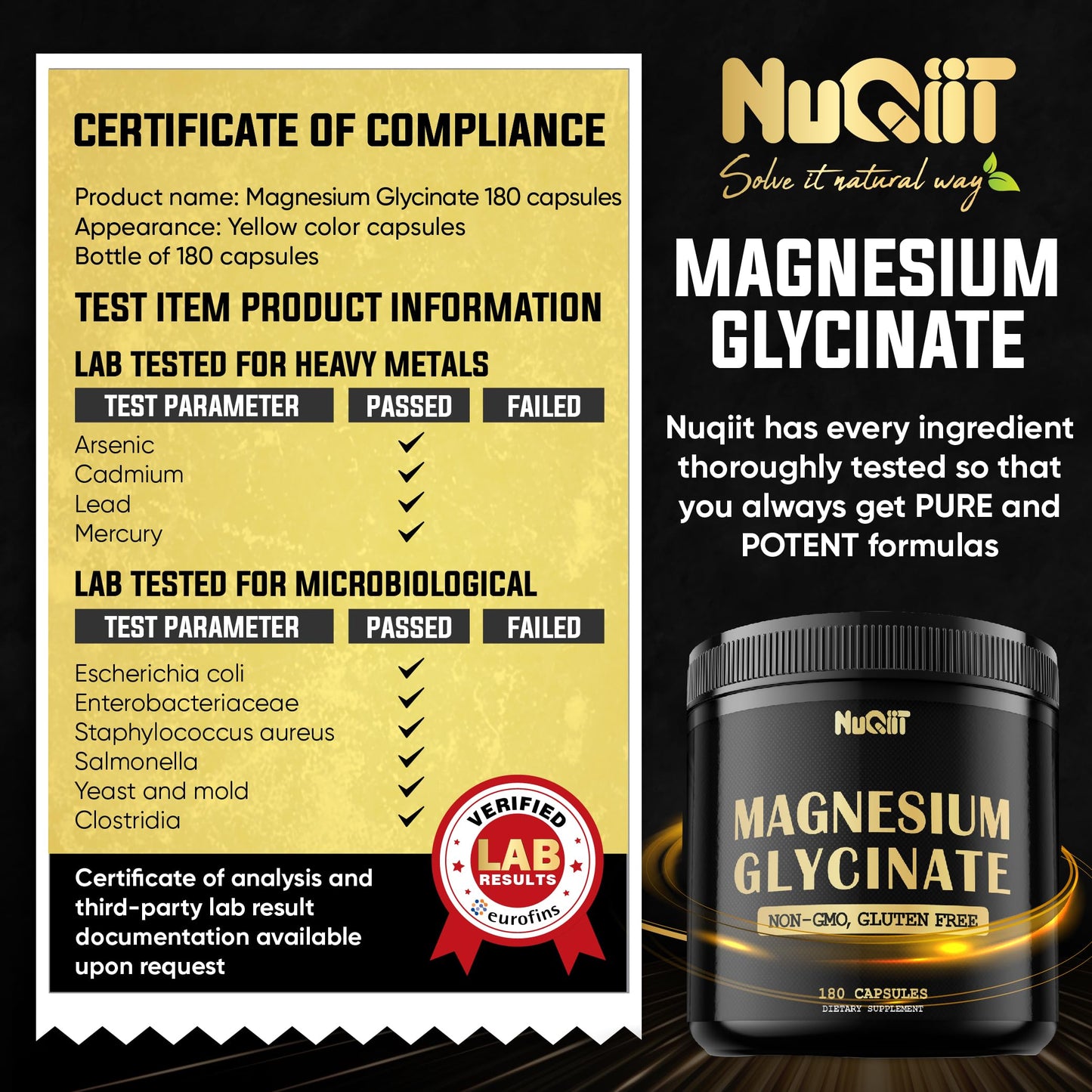NUQIIT Magnesium Glycinate Capsules, 180 Count