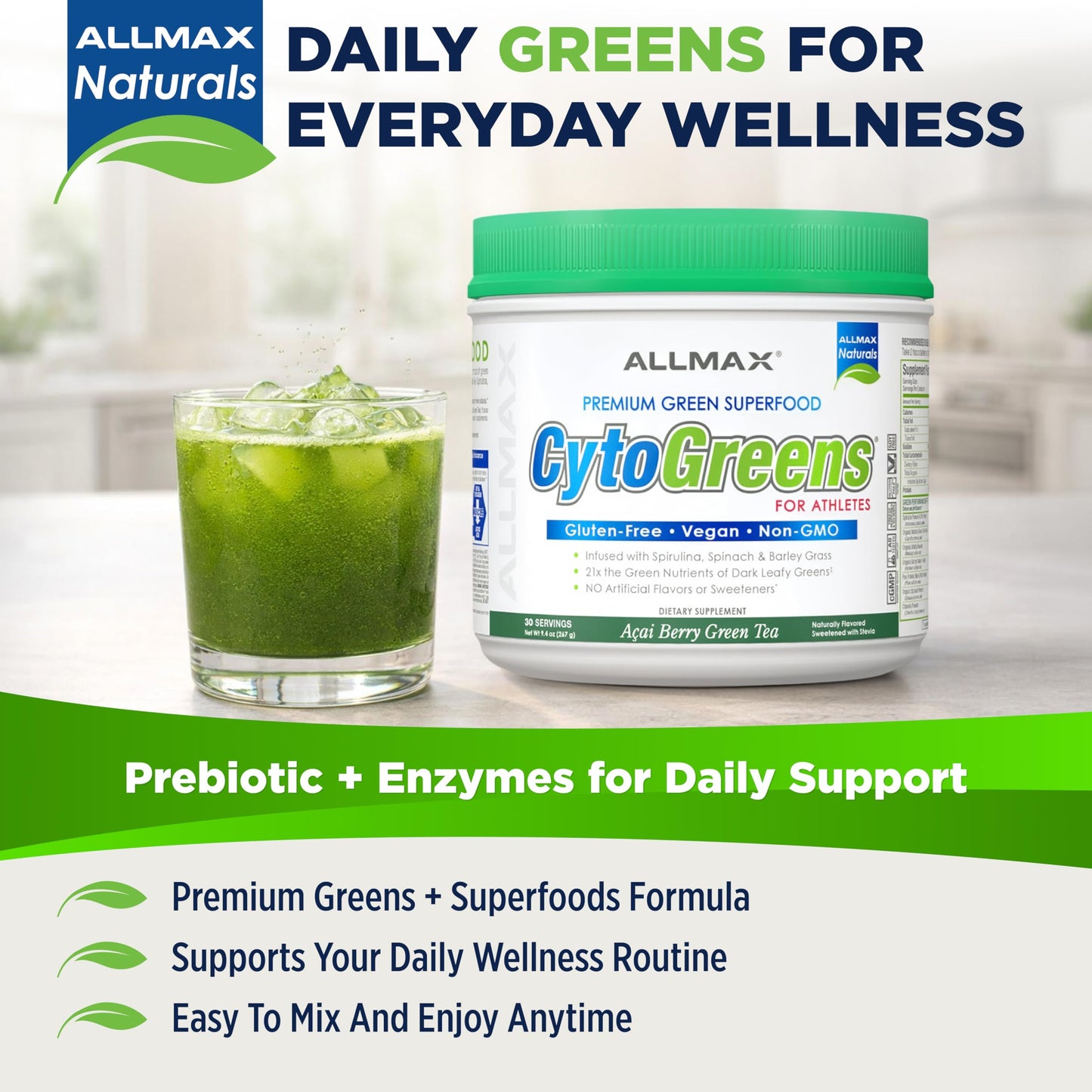 ALLMAX Naturals CytoGreens Super Greens Powder, 9.4 Ounce