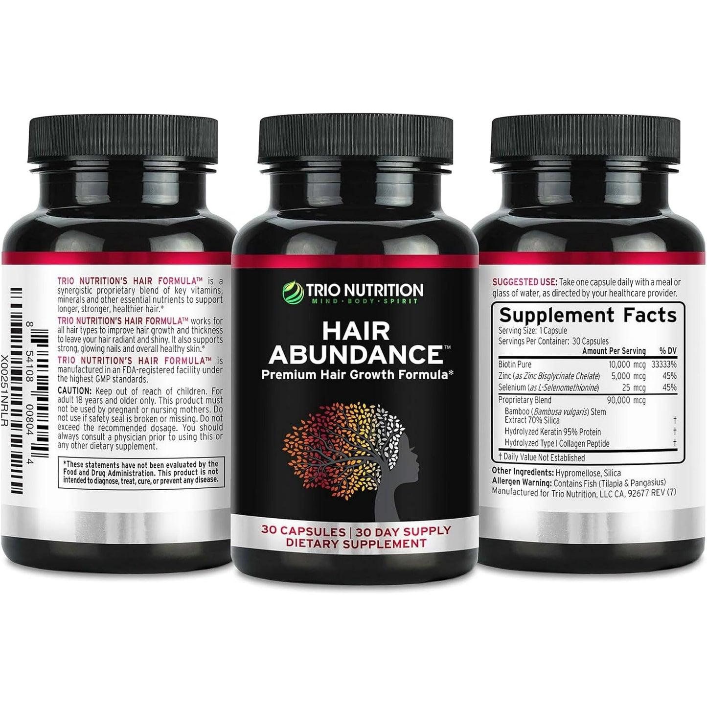 TRIO NUTRITION Hair Abundance Biotin 10,000mcg: Hair Growth, Skin & Nails Gummy, 30 Count