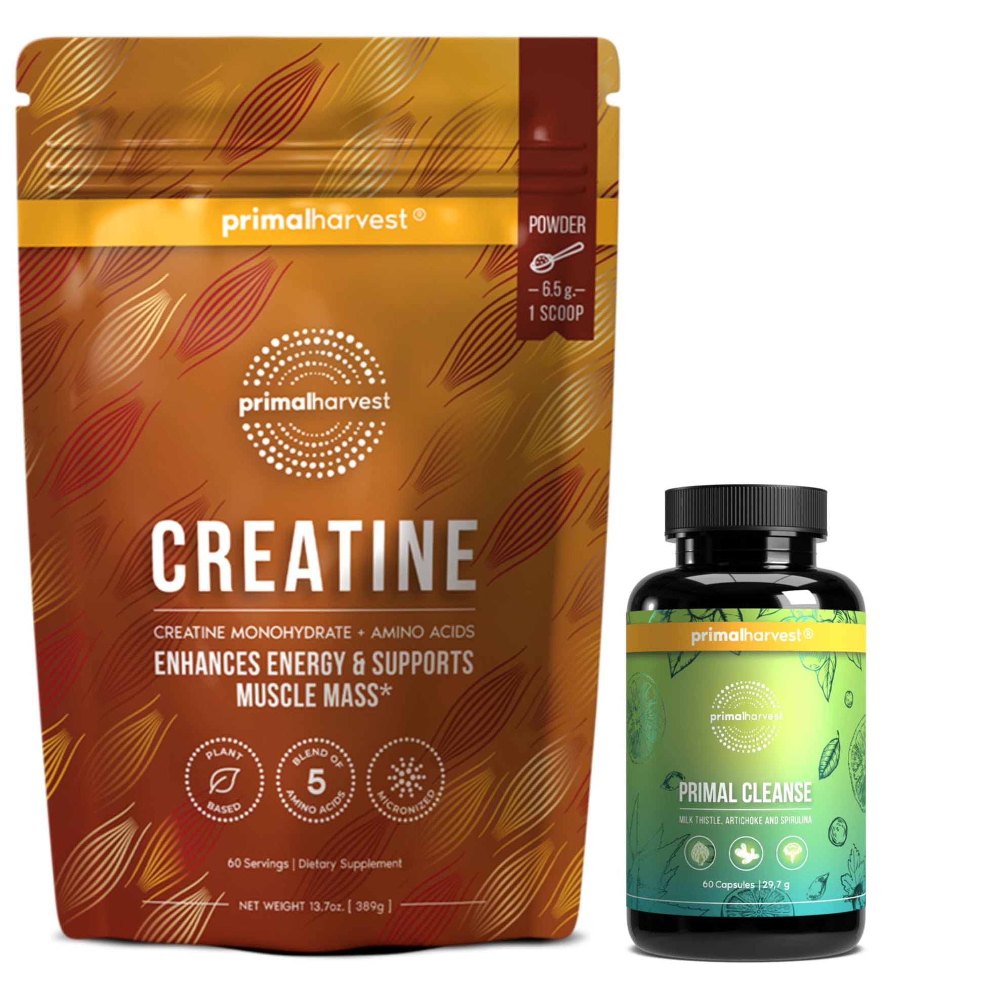 Primal Harvest Creatine Powder 2-Pack, 30 Servings Each