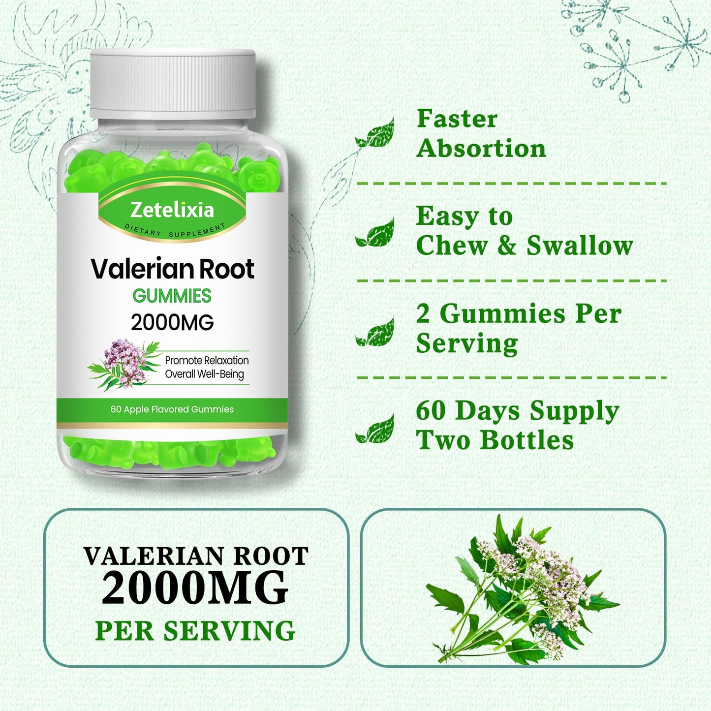 Zetelixia Valerian Root Gummies, 120 Count