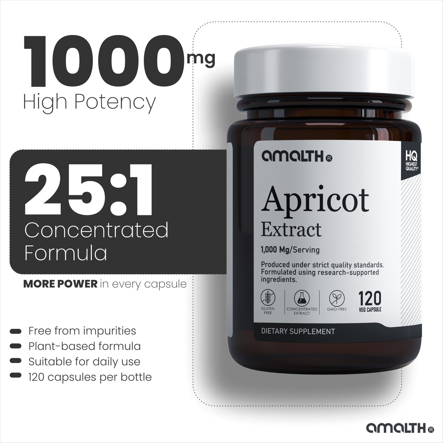 AMALTH Apricot Extract Supplement Capsules, 120 Capsules