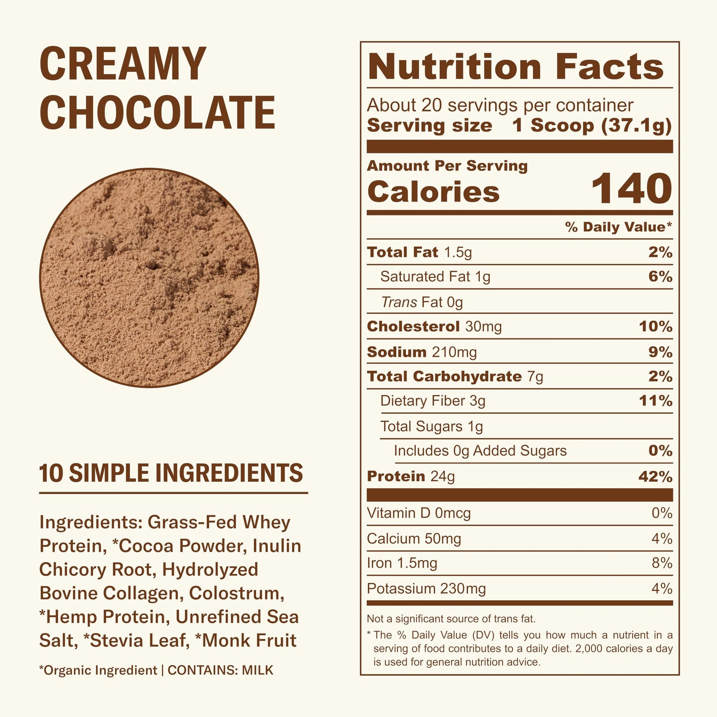 Ballerina Farm Grass Fed Whey Protein Powder Creamy Chocolate, 20 Servings