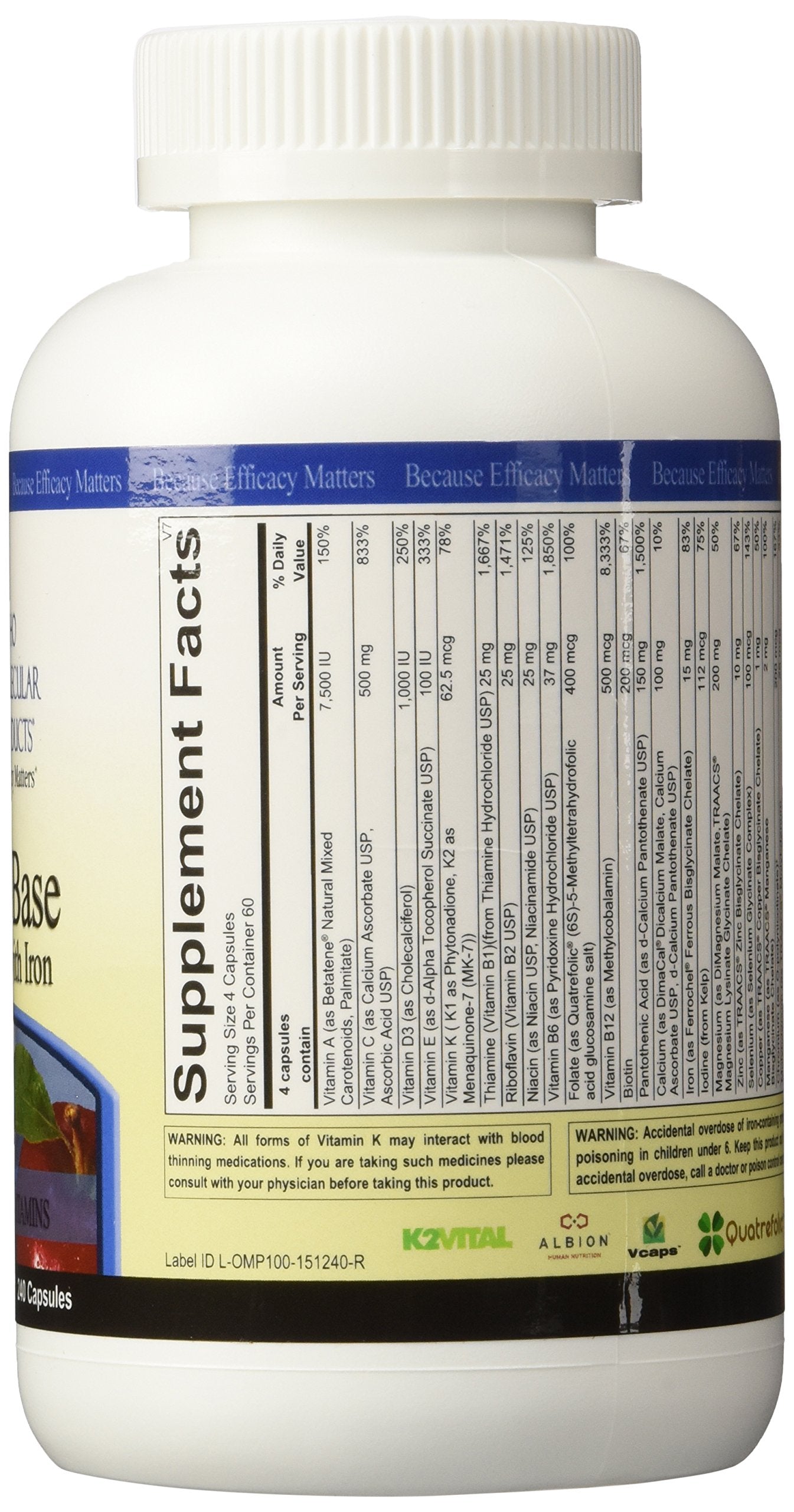 Ortho Molecular Products Alpha Base with Iron Capsules 240 Count