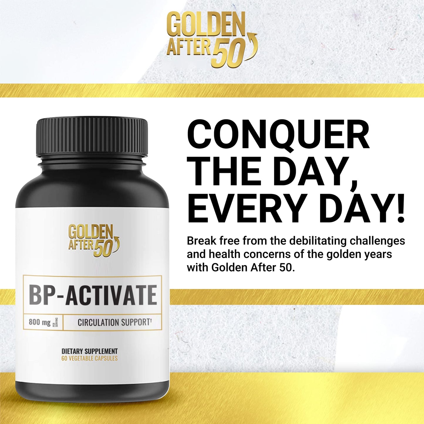 Golden After 50 BP-Activate Nitric Oxide Supplement with Essential Amino Acids - Blood Circulation and Heart Health Support Capsule, 1 Count