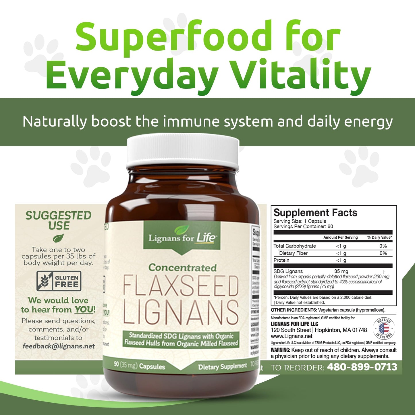 Lignans For Life Flaxseed Lignans for Dogs + SDG Capsules, 35mg, 90 Capsules, 2 Bottles